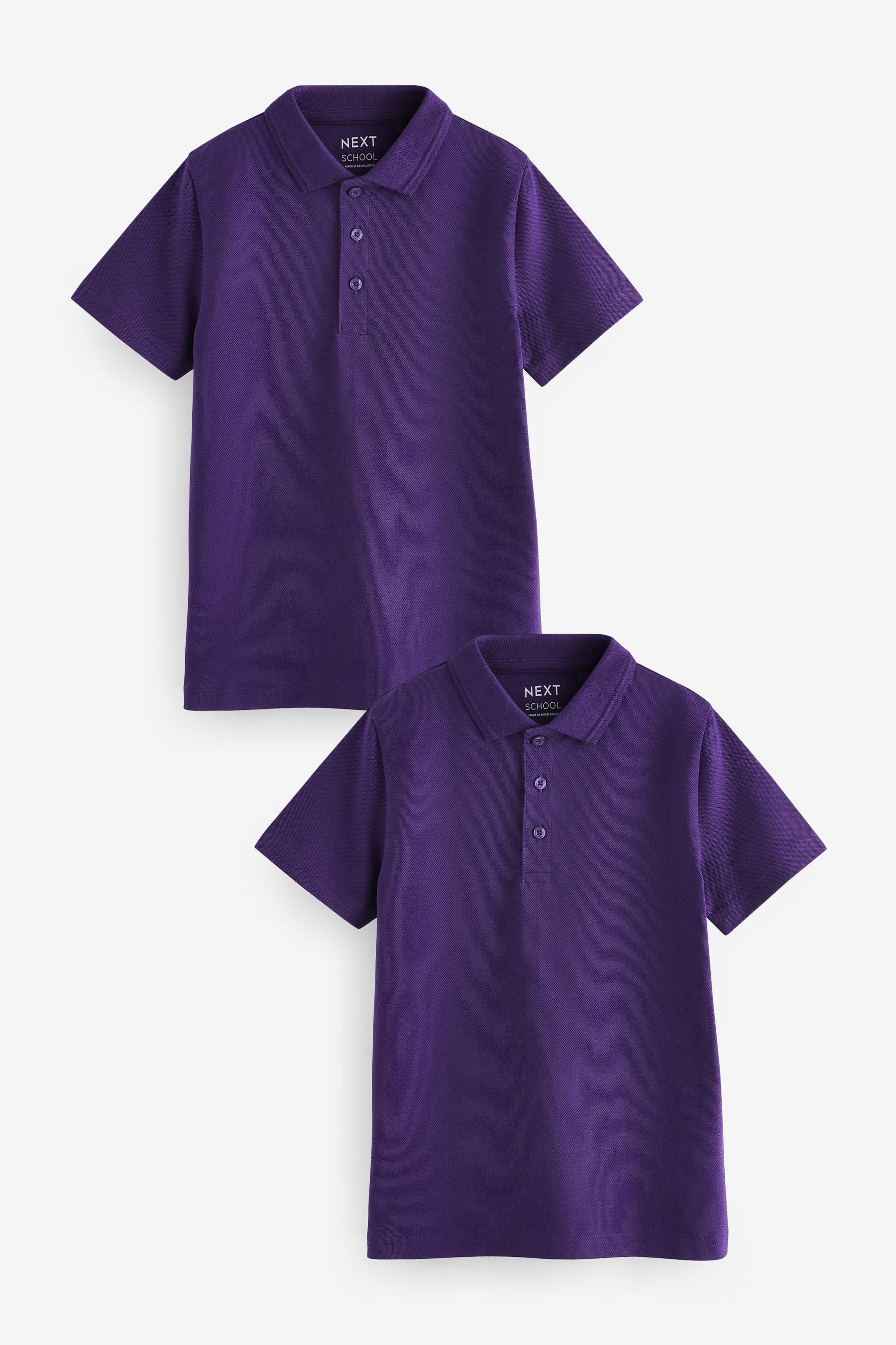 Purple 2 Pack Cotton School Short Sleeve 100% Cotton Polo Shirts (3-16yrs)