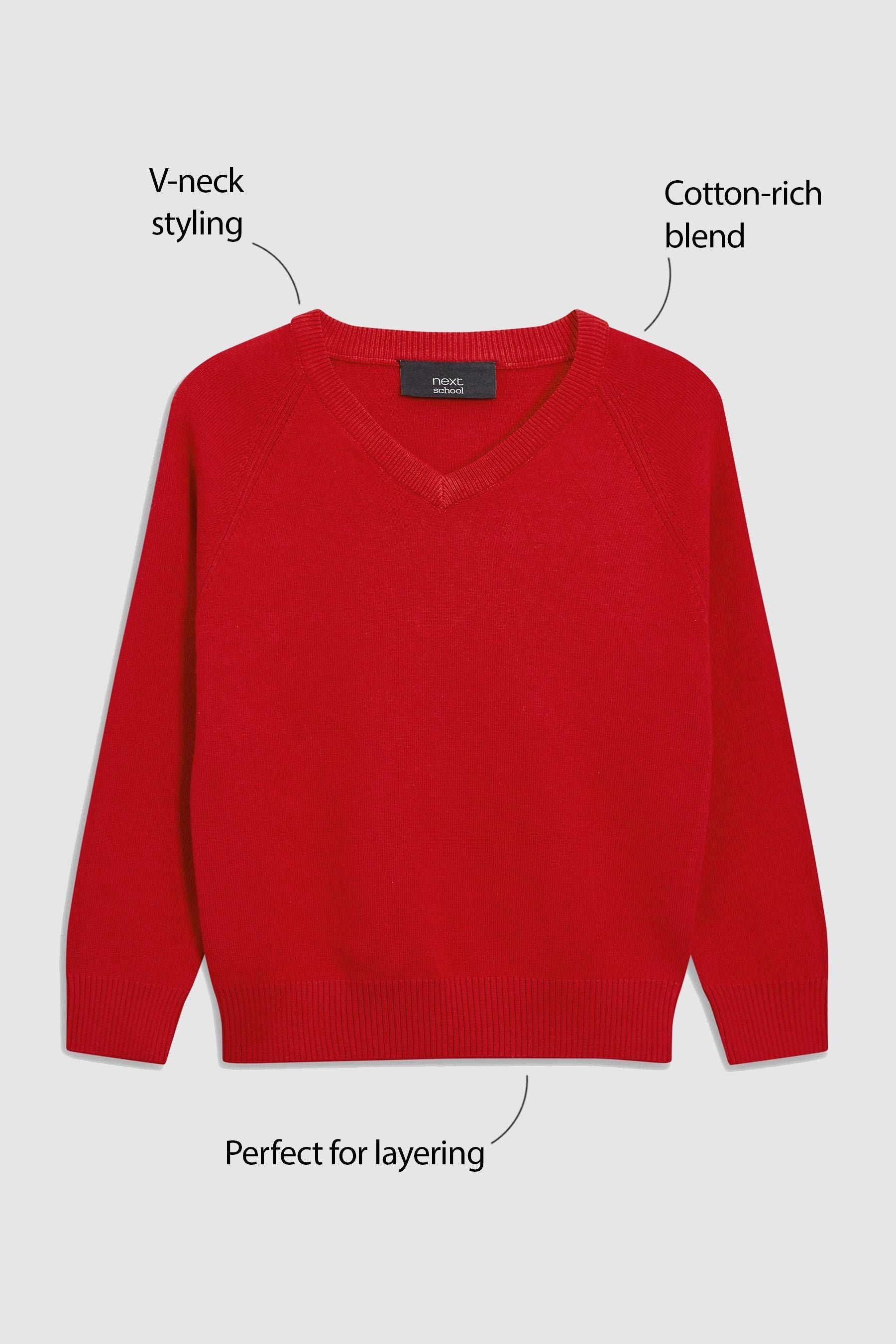 Red Knitted V-Neck School Jumper (3-16yrs)