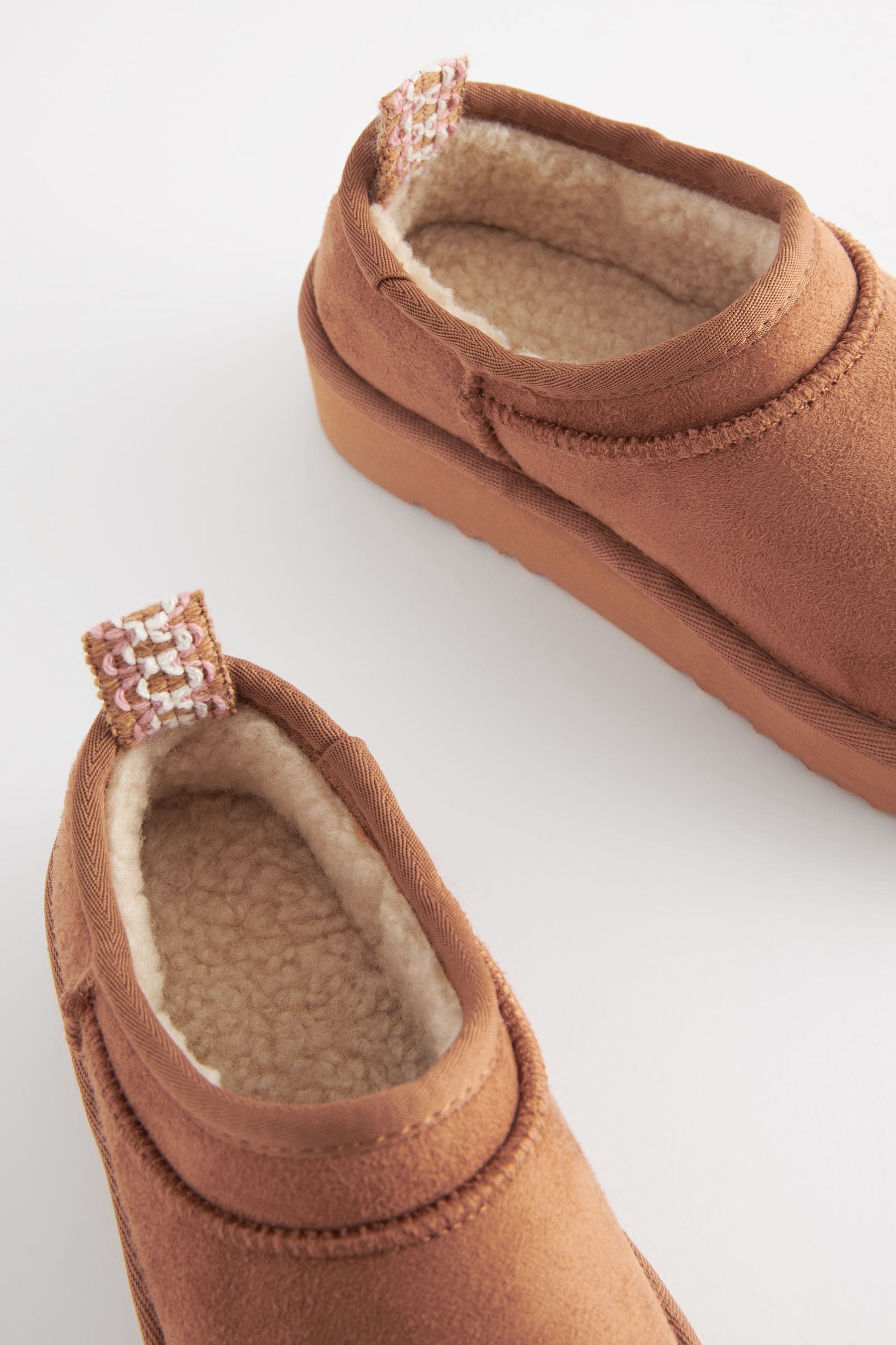 Tan Brown Flatform Shoot Fleece Lined Slippers