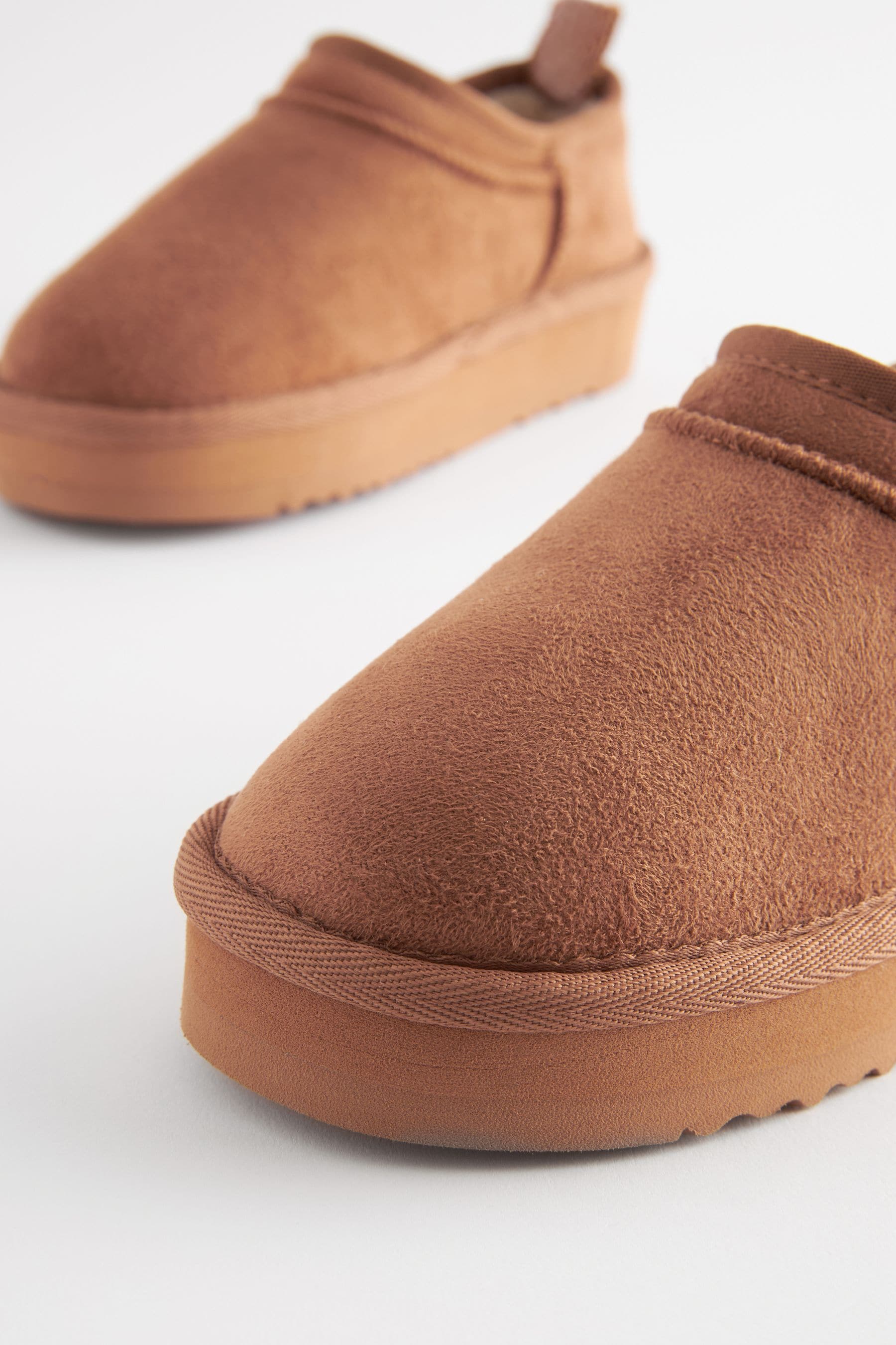 Tan Brown Flatform Shoot Fleece Lined Slippers