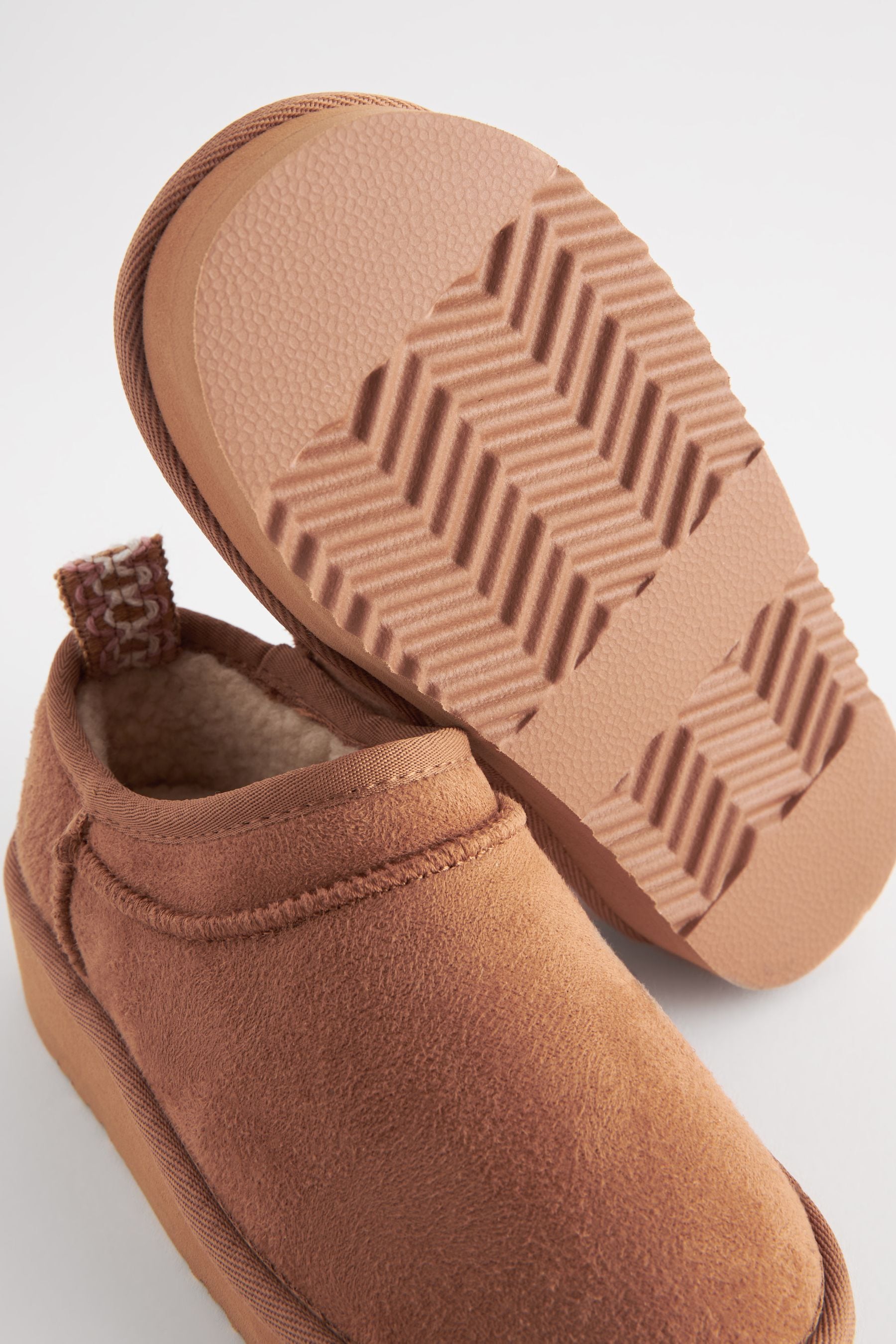 Tan Brown Flatform Shoot Fleece Lined Slippers