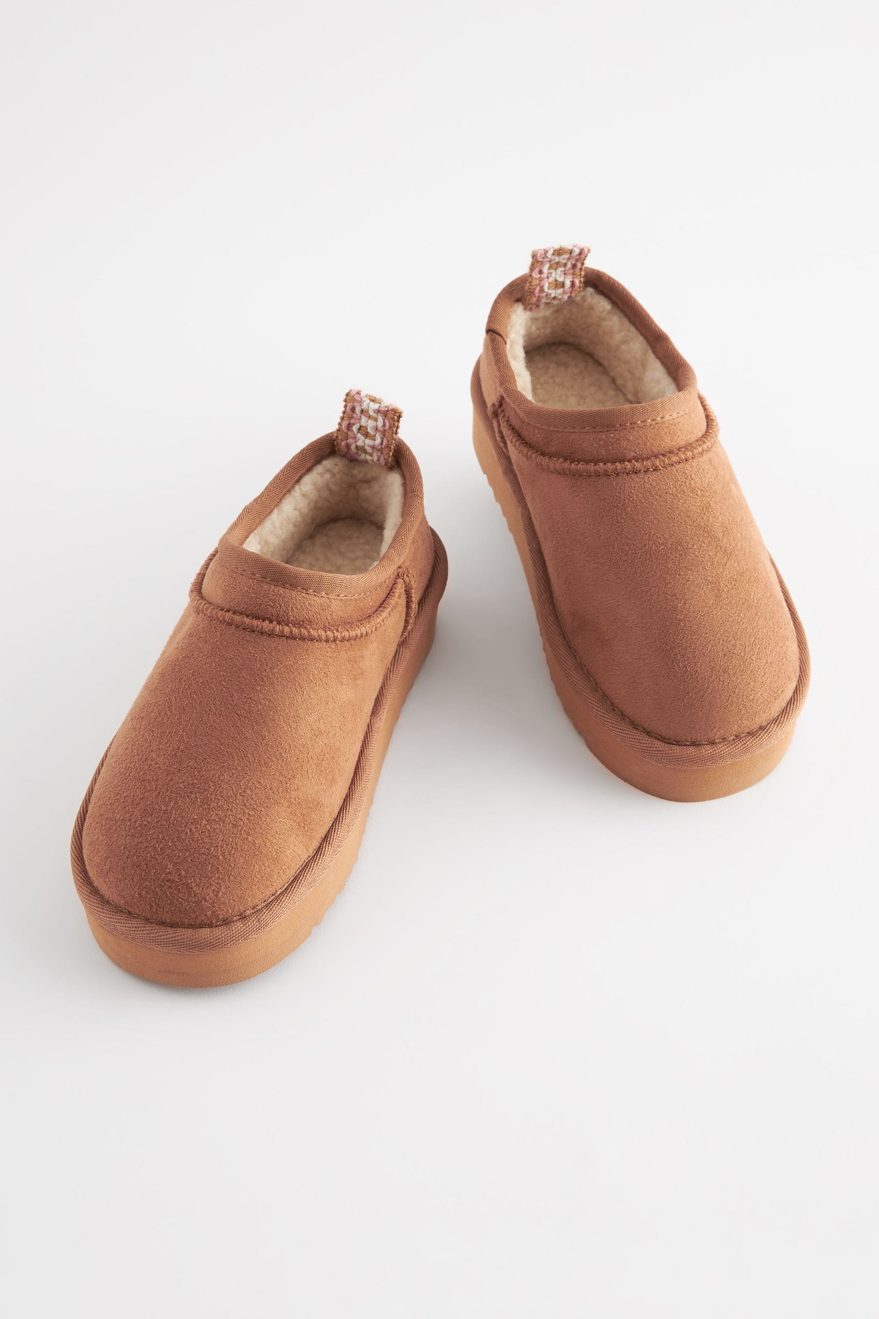 Tan Brown Flatform Shoot Fleece Lined Slippers