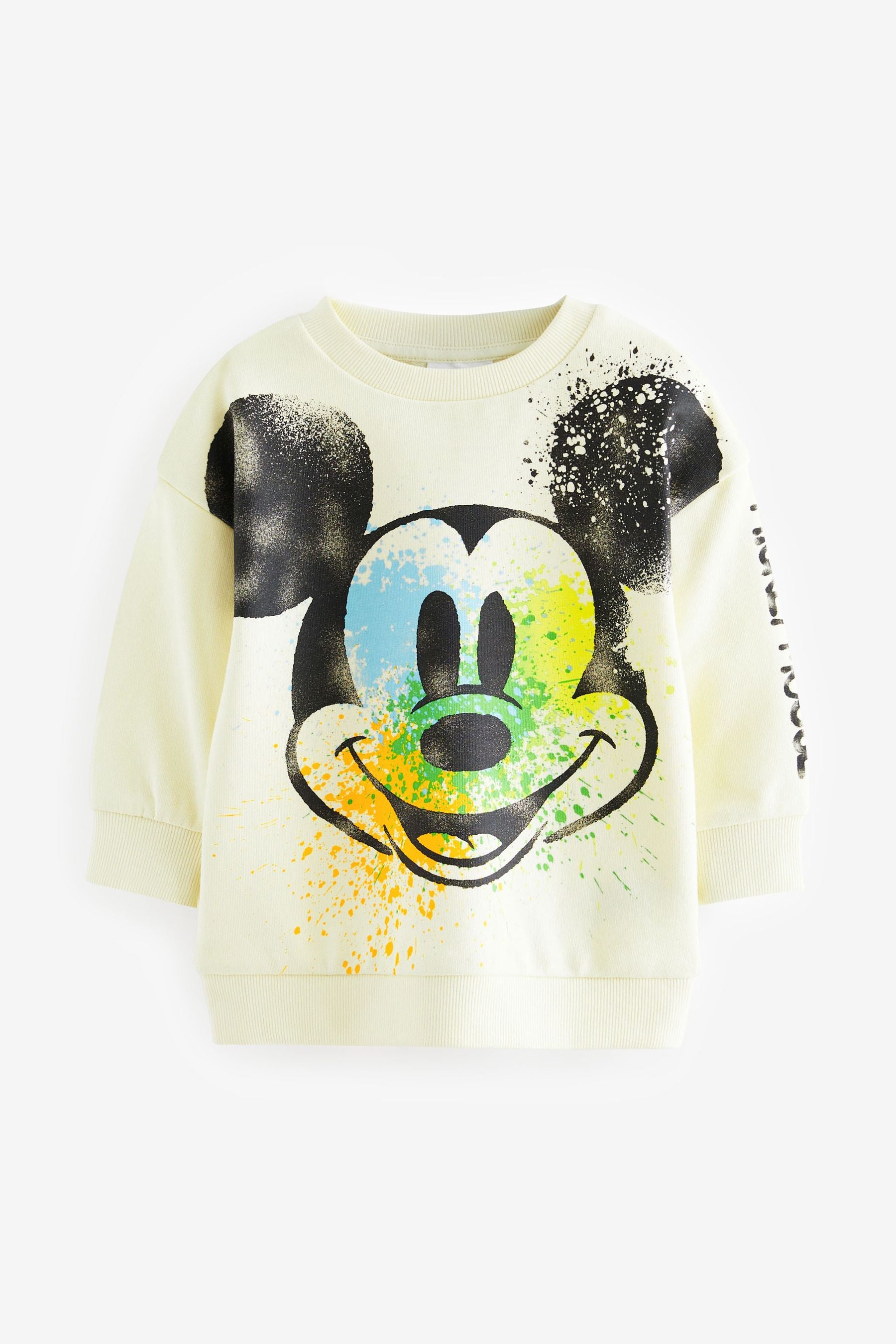 Ecru Cream Paint Spray Mickey Mouse Crew Neck 100% Cotton Sweatshirt (3mths-8yrs)