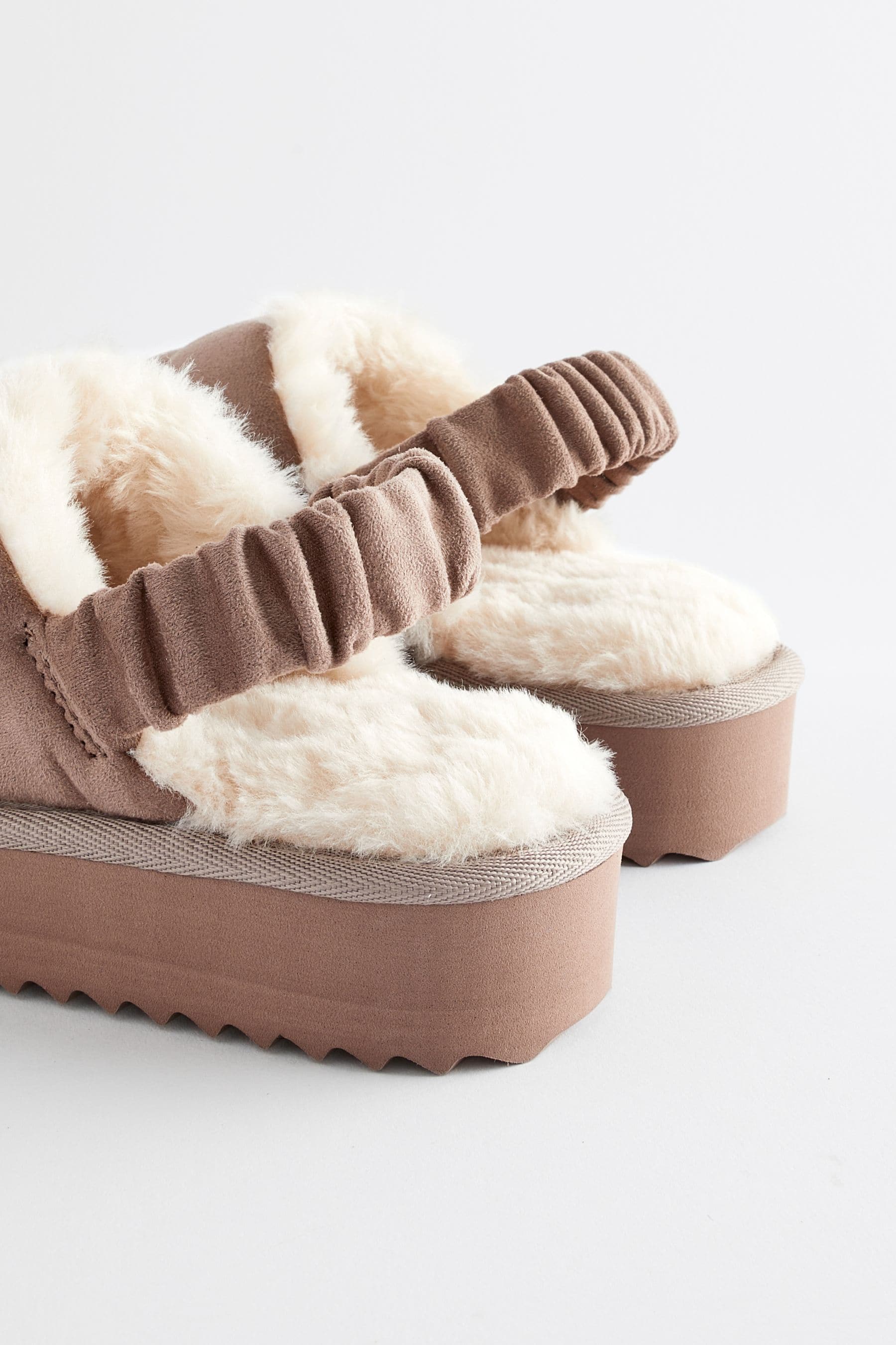 Brown Quilted Flatform Slippers