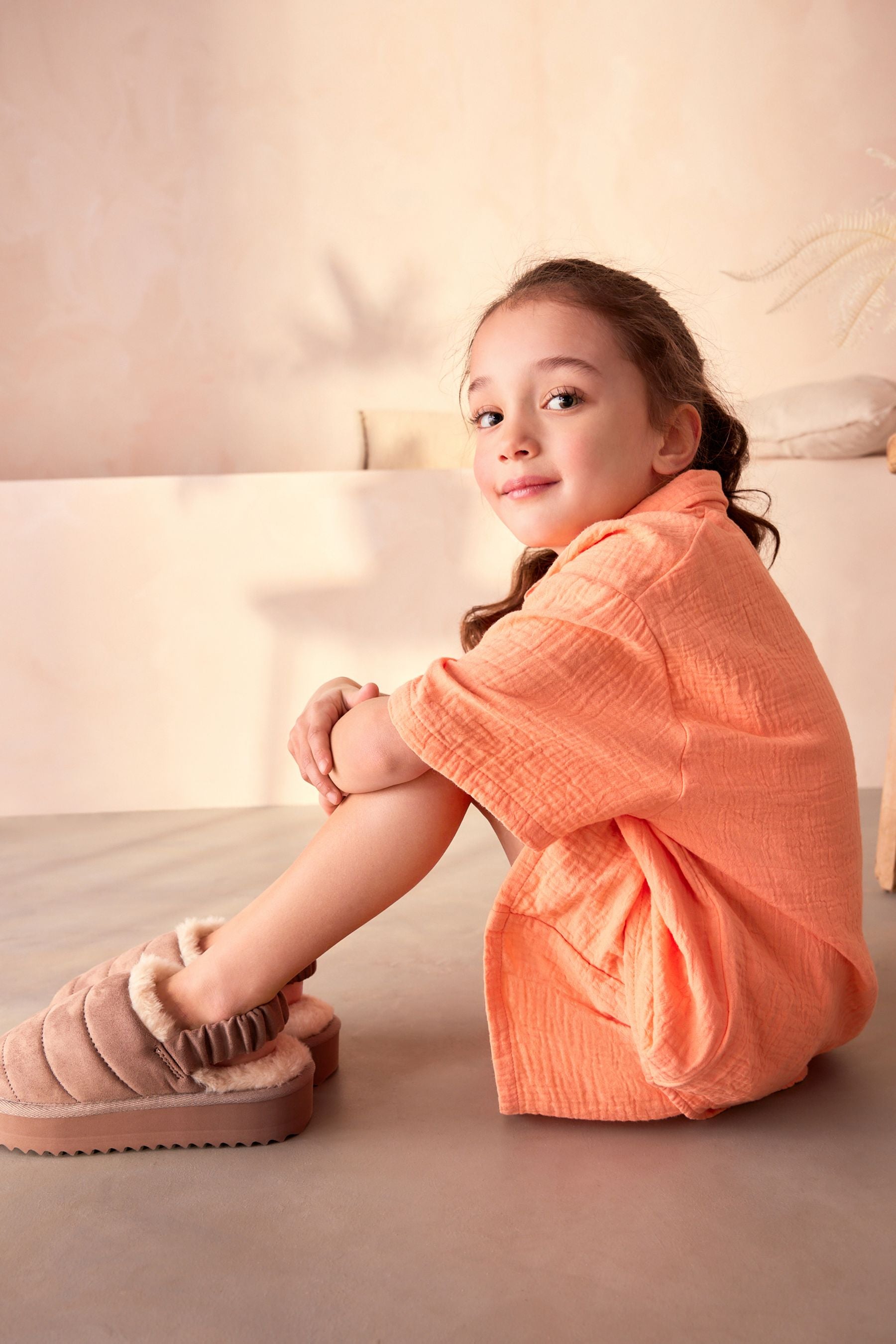 Brown Quilted Flatform Slippers