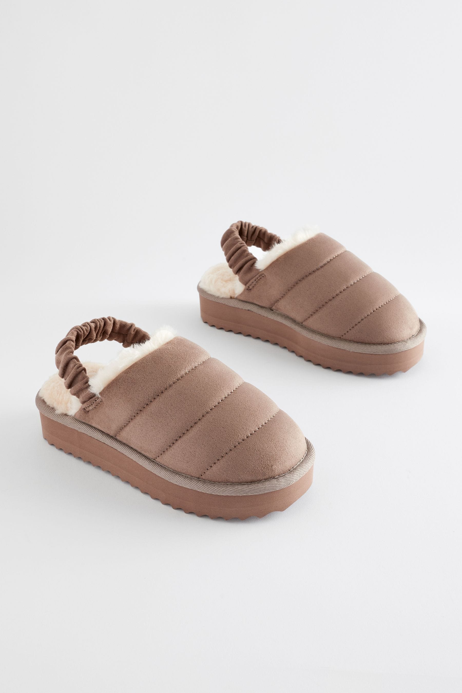 Brown Quilted Flatform Slippers