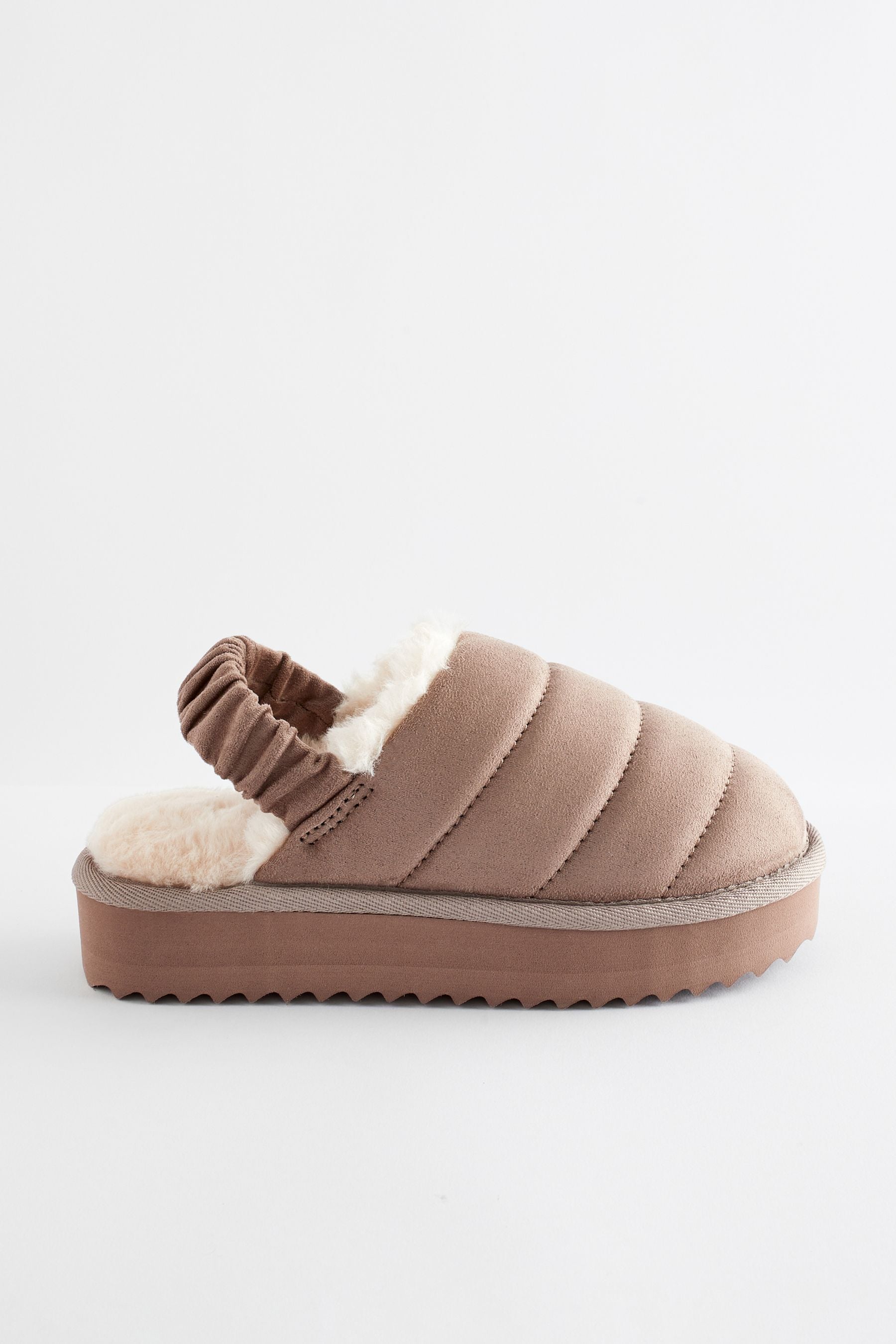 Brown Quilted Flatform Slippers