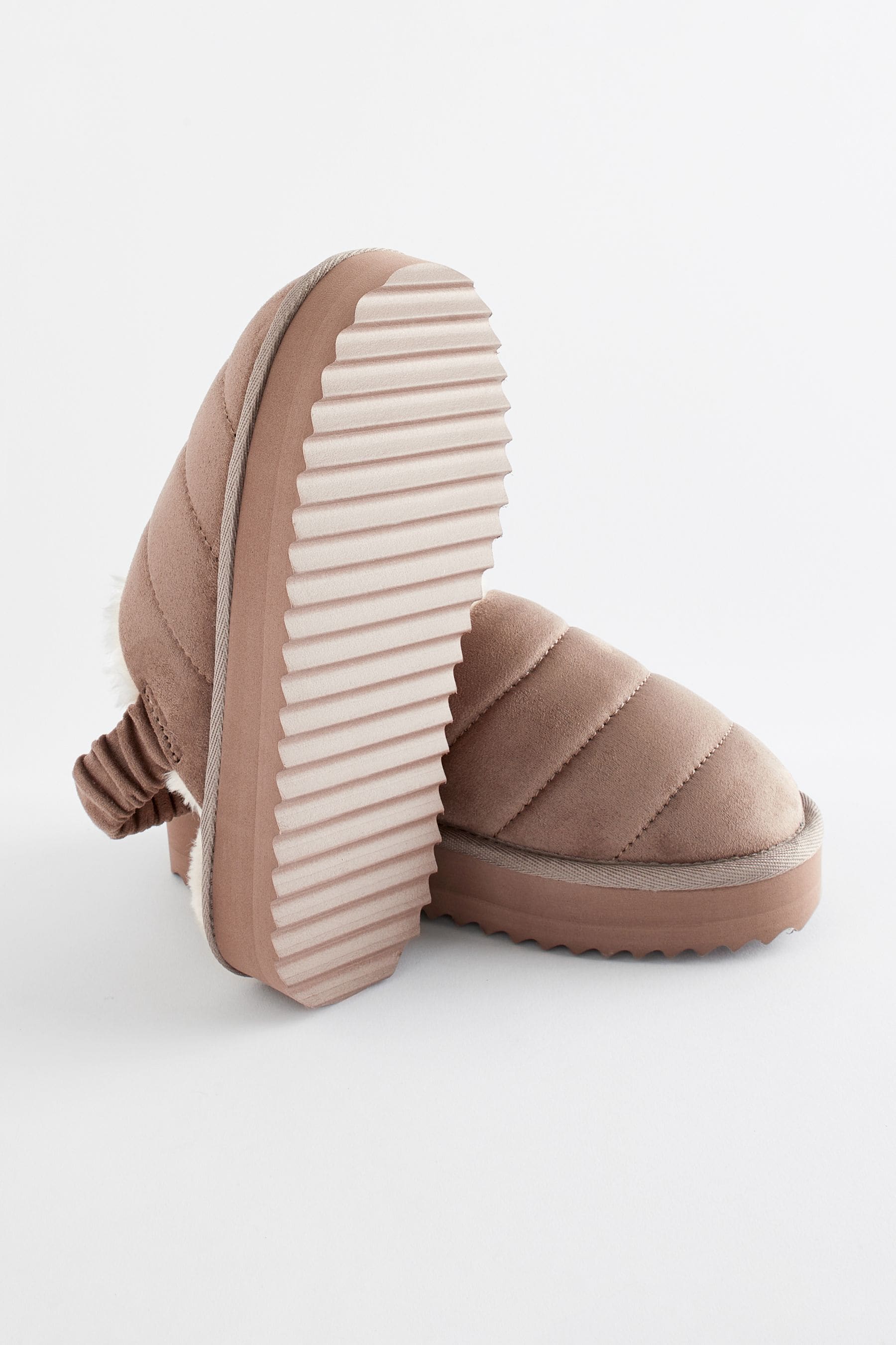 Brown Quilted Flatform Slippers