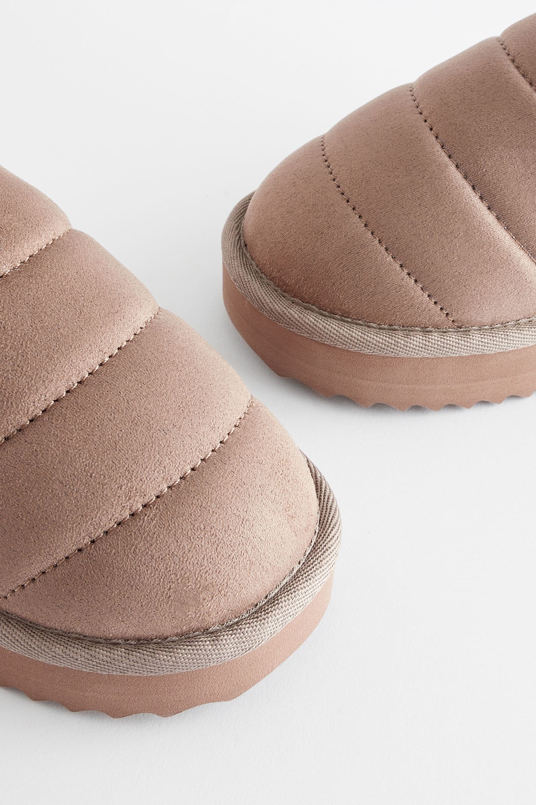 Brown Quilted Flatform Slippers