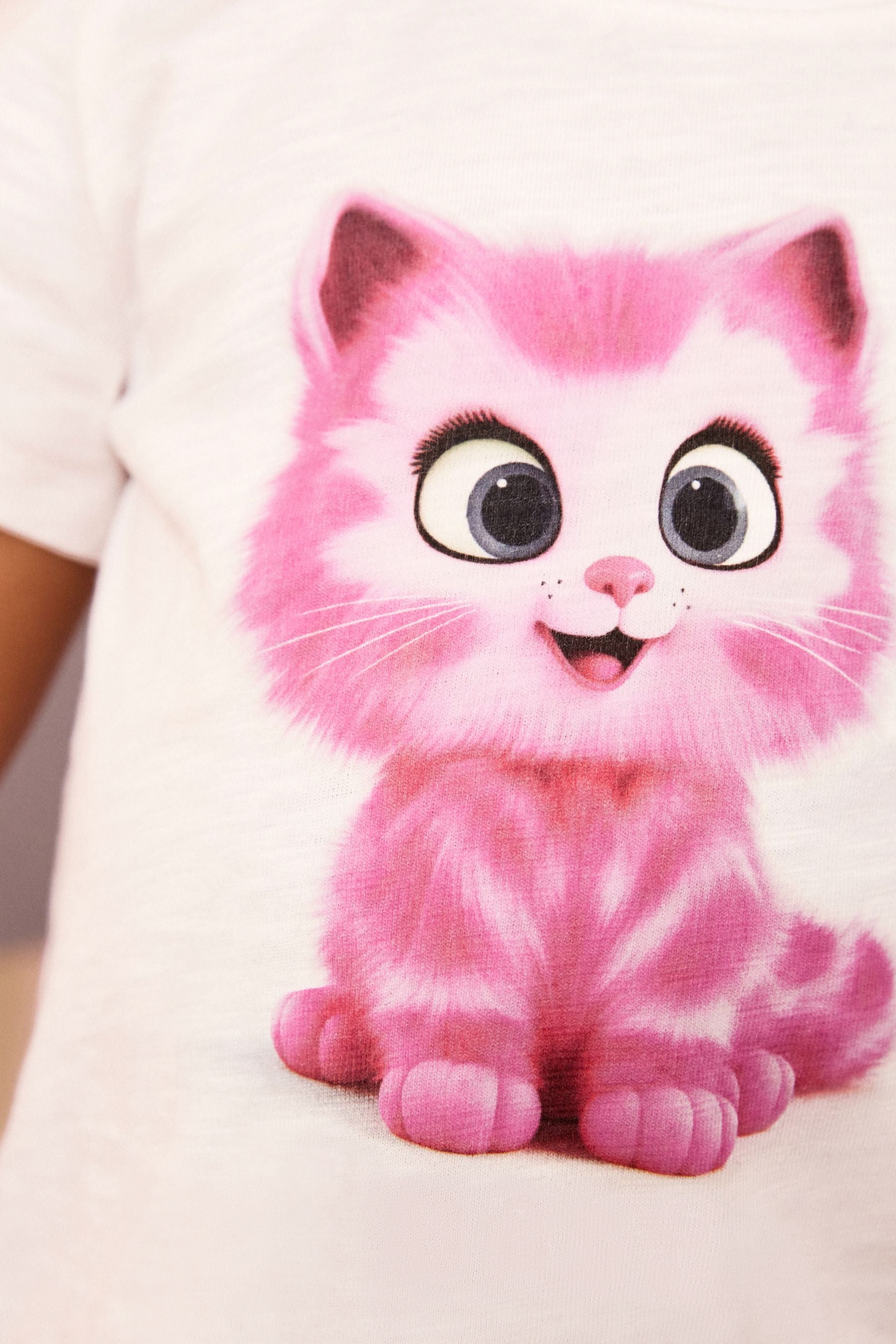 White Pink Cat Short Sleeve T-Shirt (3mths-7yrs)