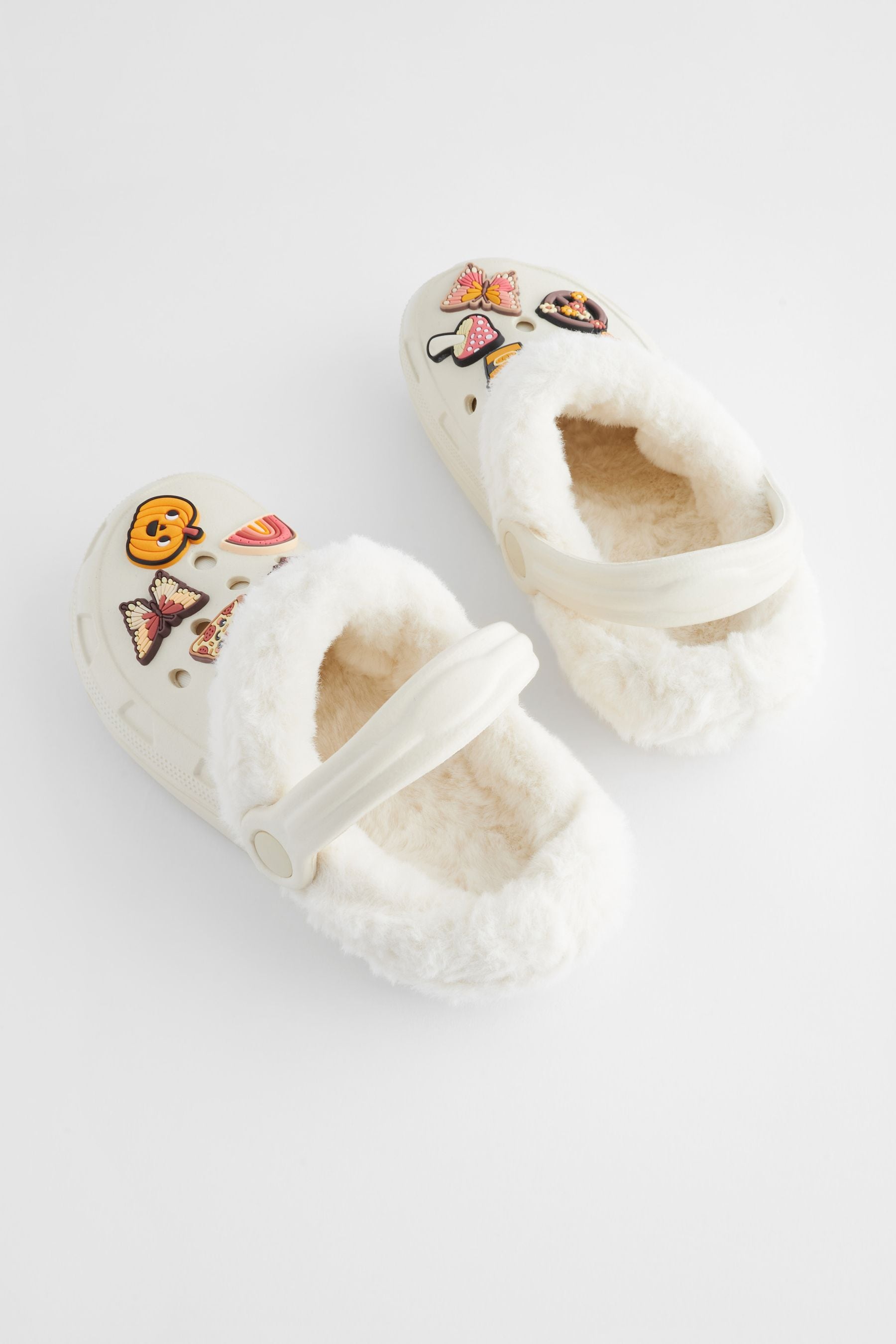 Neutral Pumpkin Badge Faux Fur Lined Clog Slippers