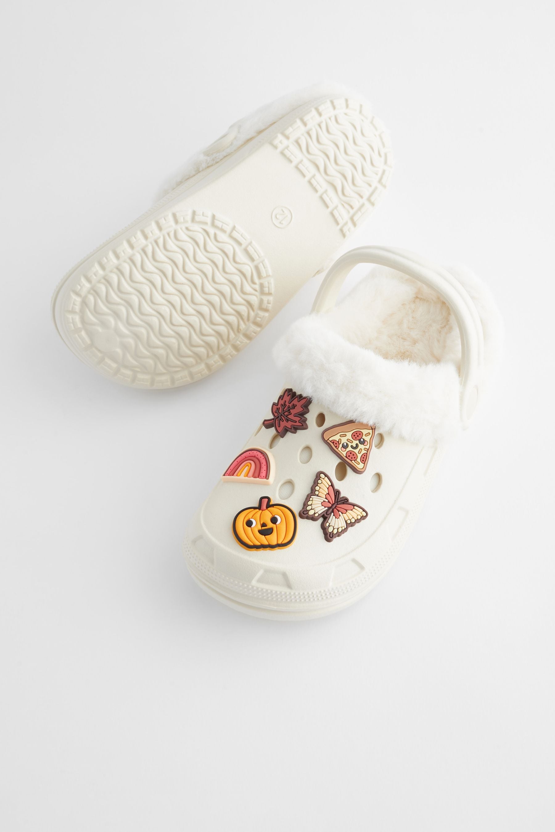 Neutral Pumpkin Badge Faux Fur Lined Clog Slippers