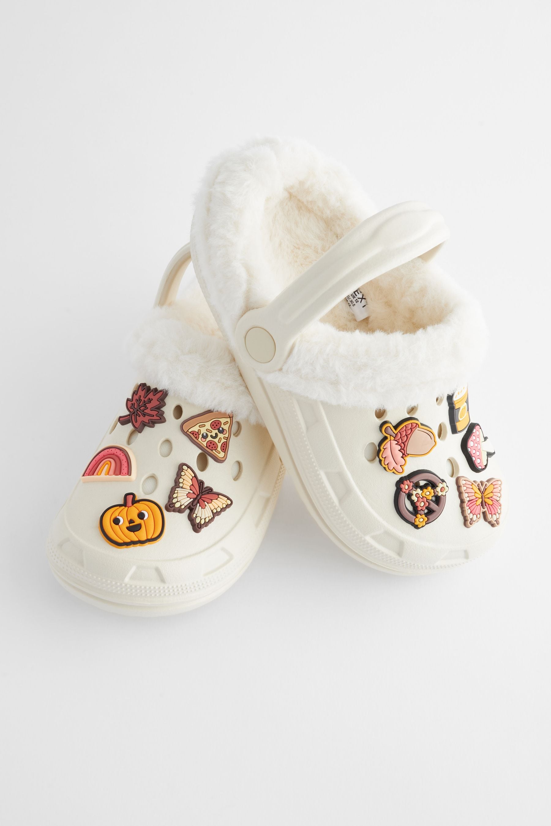 Neutral Pumpkin Badge Faux Fur Lined Clog Slippers