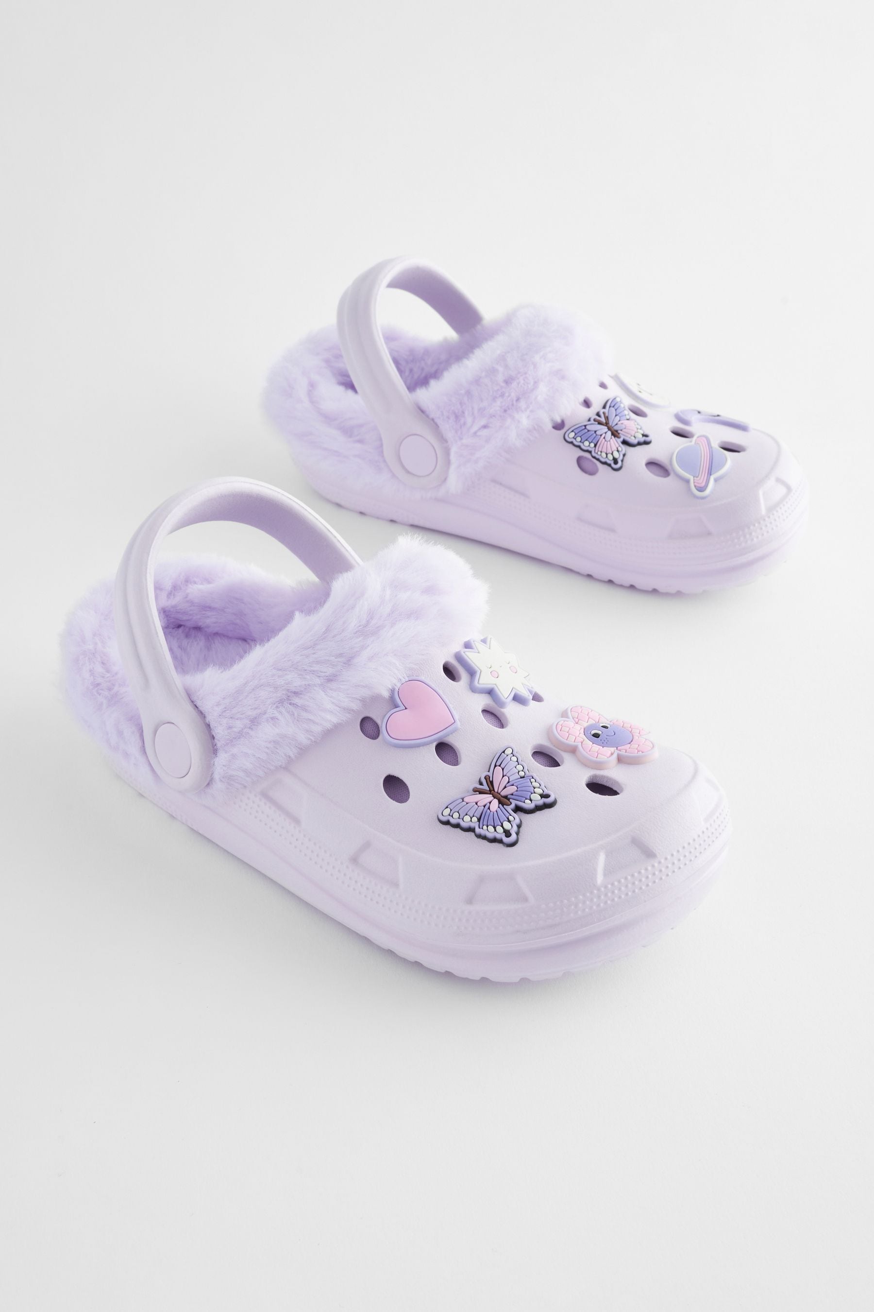 Purple Butterfly Animal Print Faux Fur Lined Clog Slippers