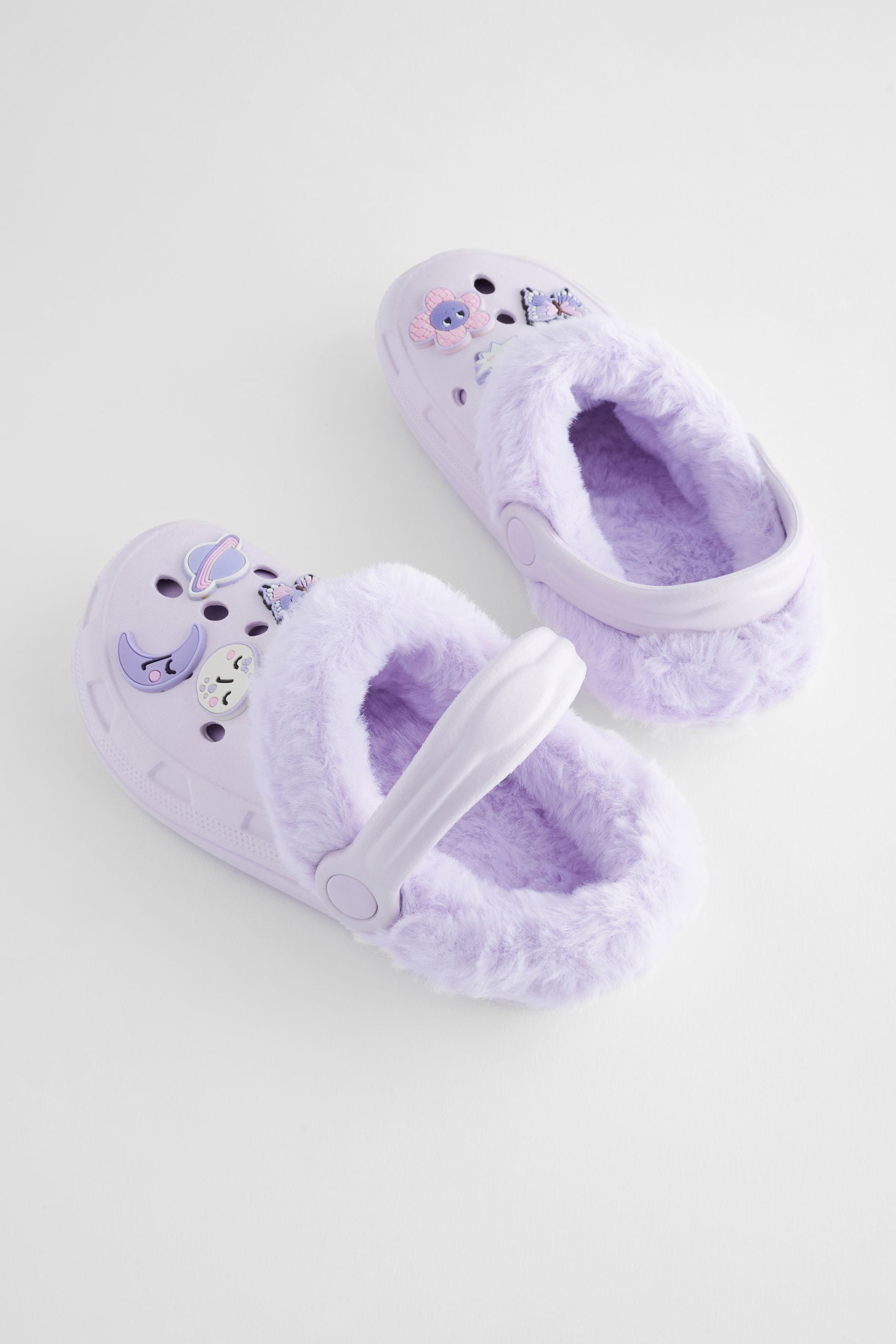 Purple Butterfly Animal Print Faux Fur Lined Clog Slippers