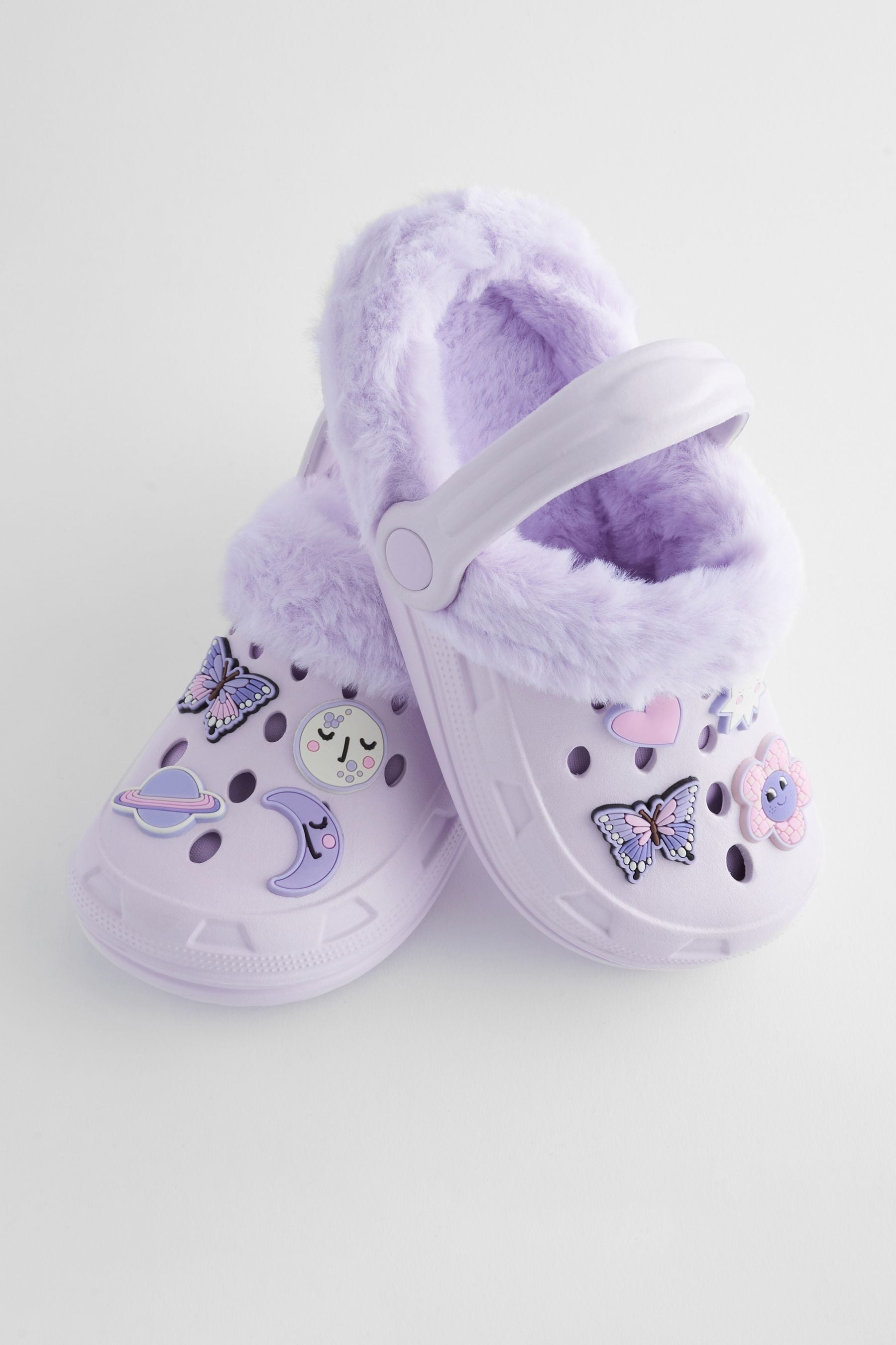 Purple Butterfly Faux Fur Lined Clog Slippers