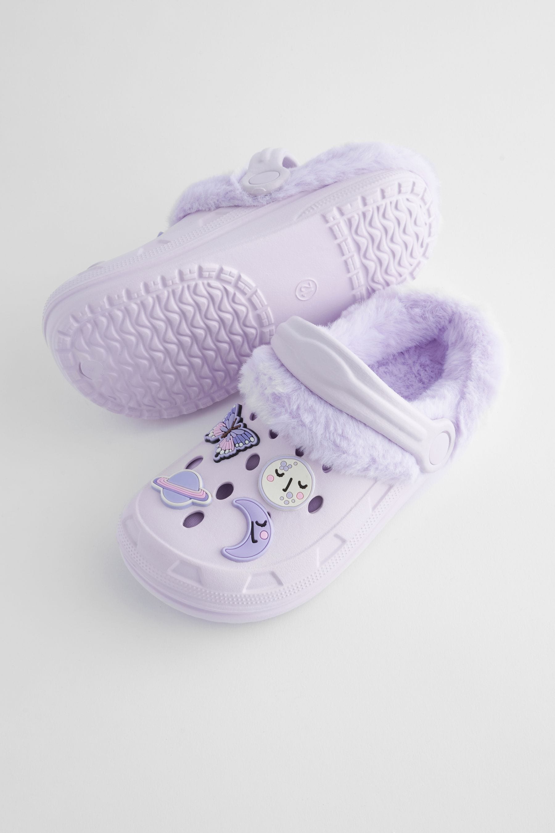 Purple Butterfly Faux Fur Lined Clog Slippers