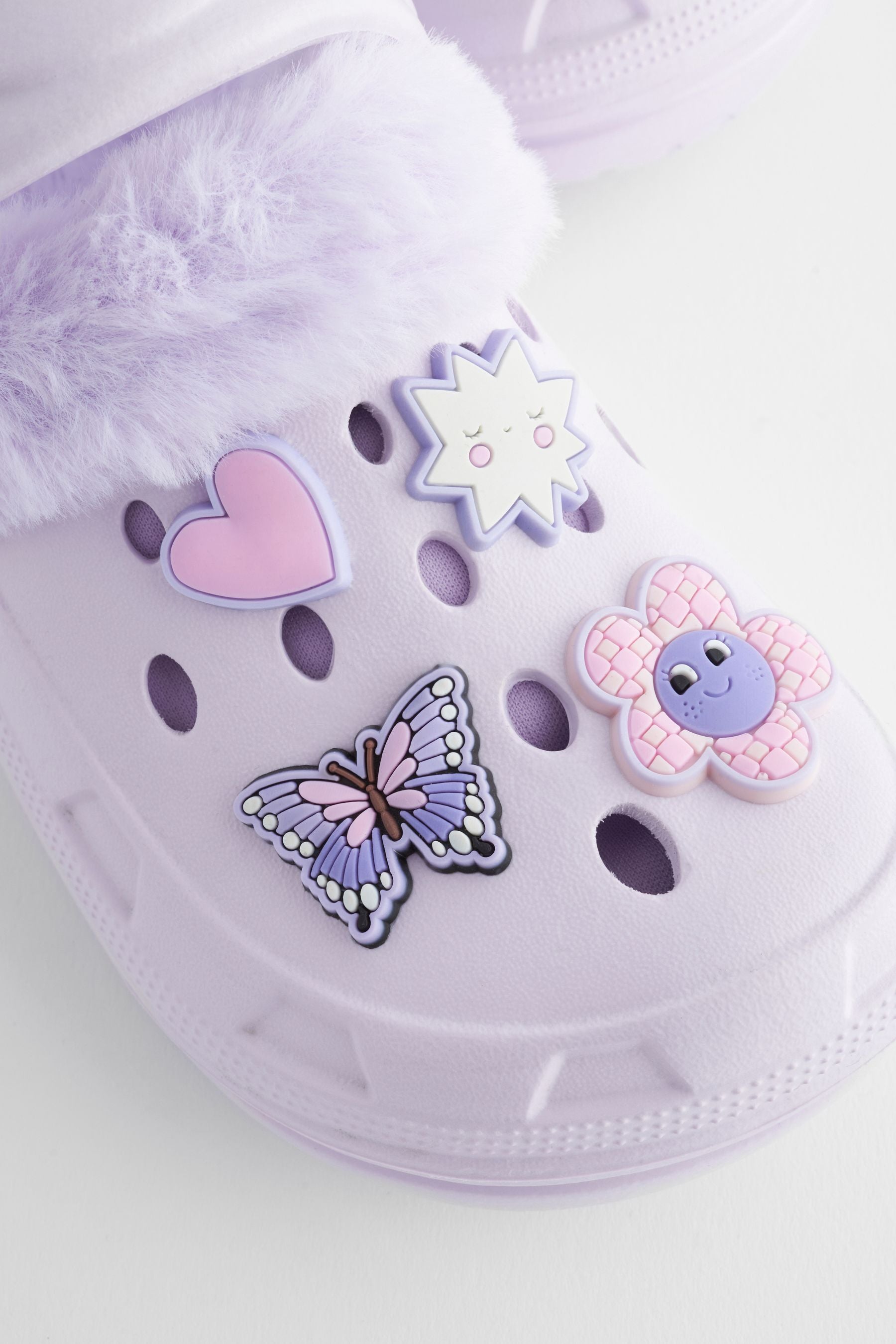 Purple Butterfly Animal Print Faux Fur Lined Clog Slippers