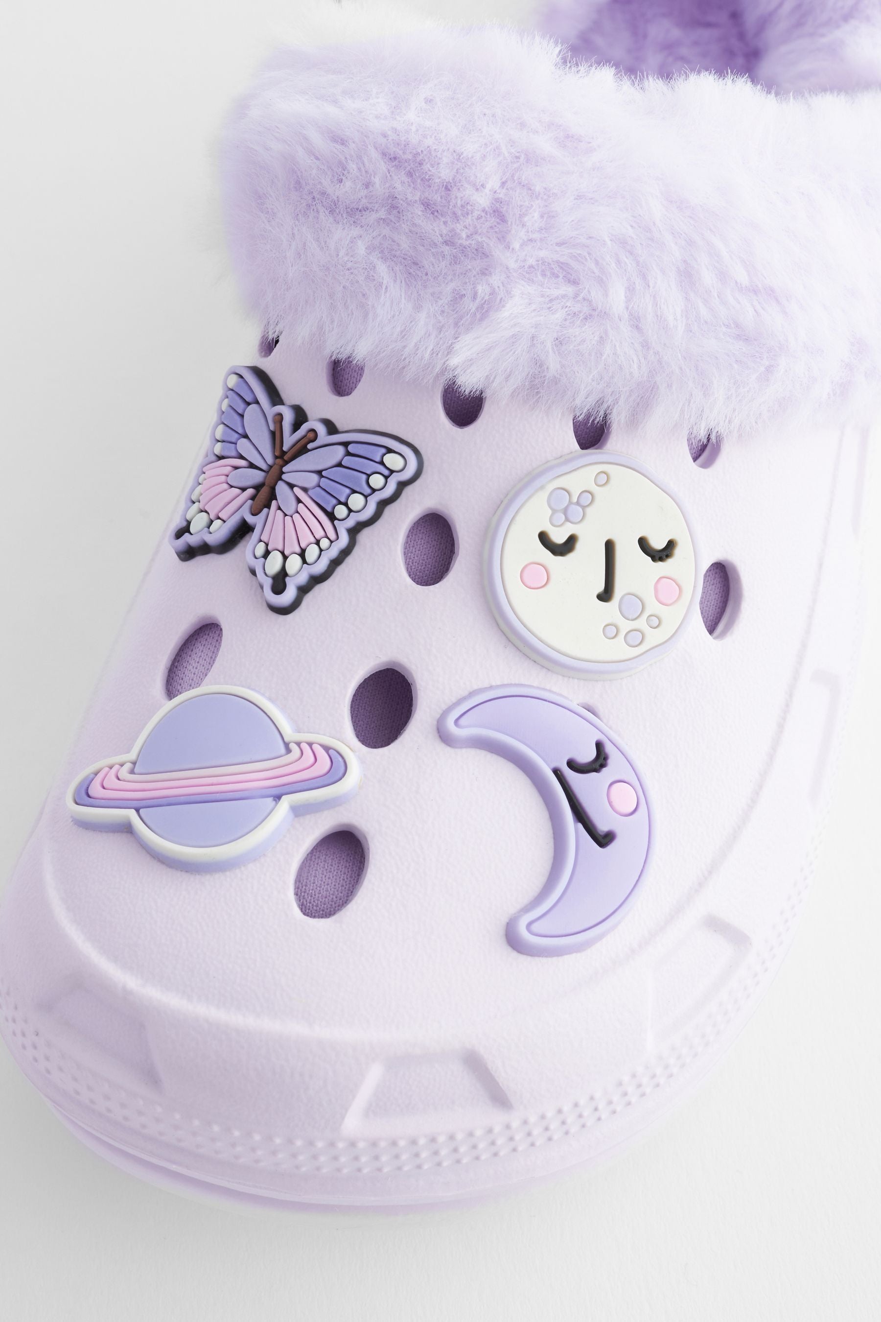 Purple Butterfly Faux Fur Lined Clog Slippers