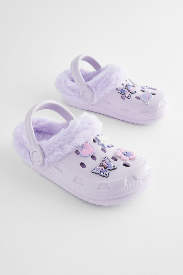 Purple Butterfly Faux Fur Lined Clog Slippers