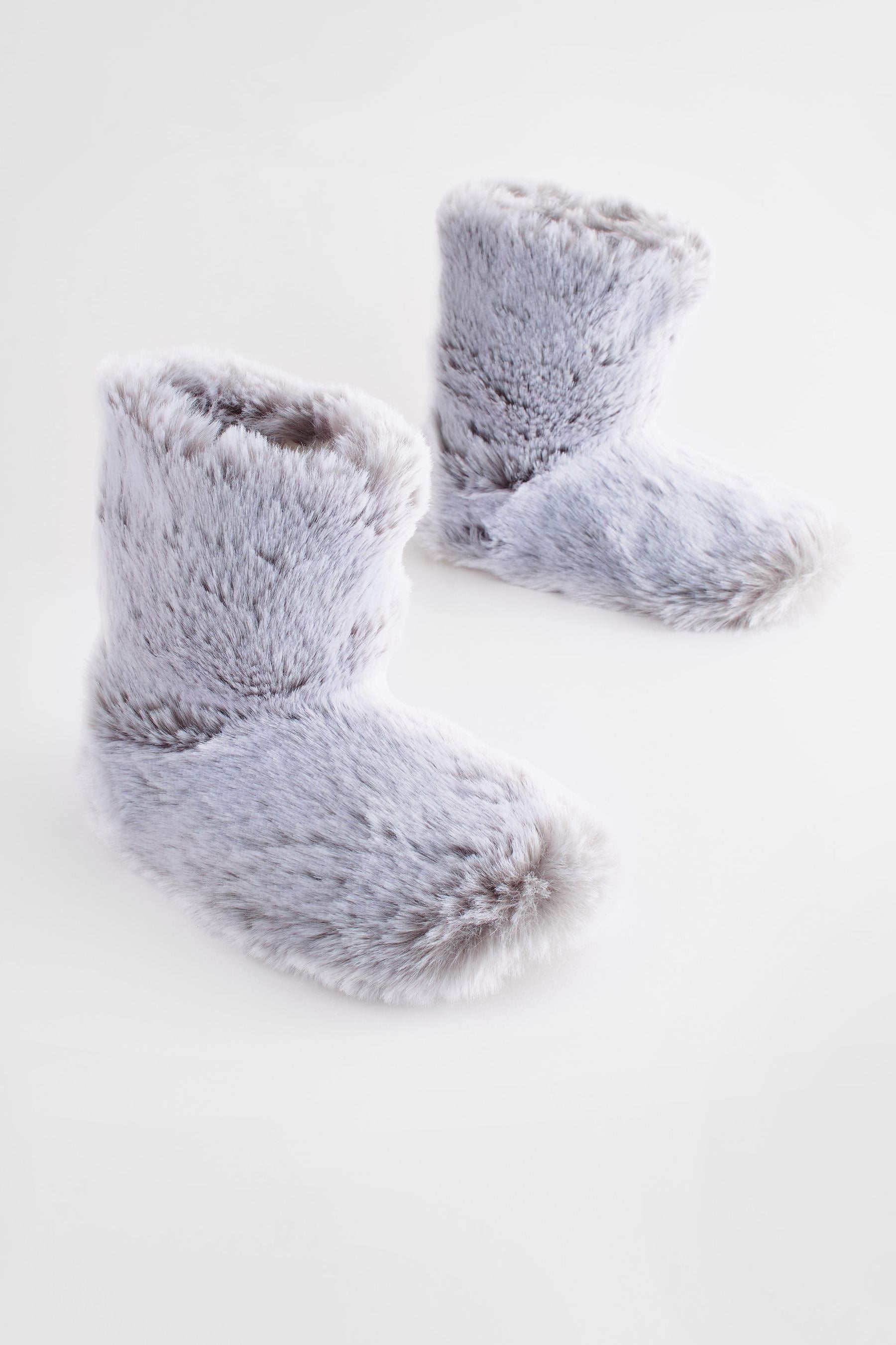 Grey Faux Fur Warm Lined Boot Slippers