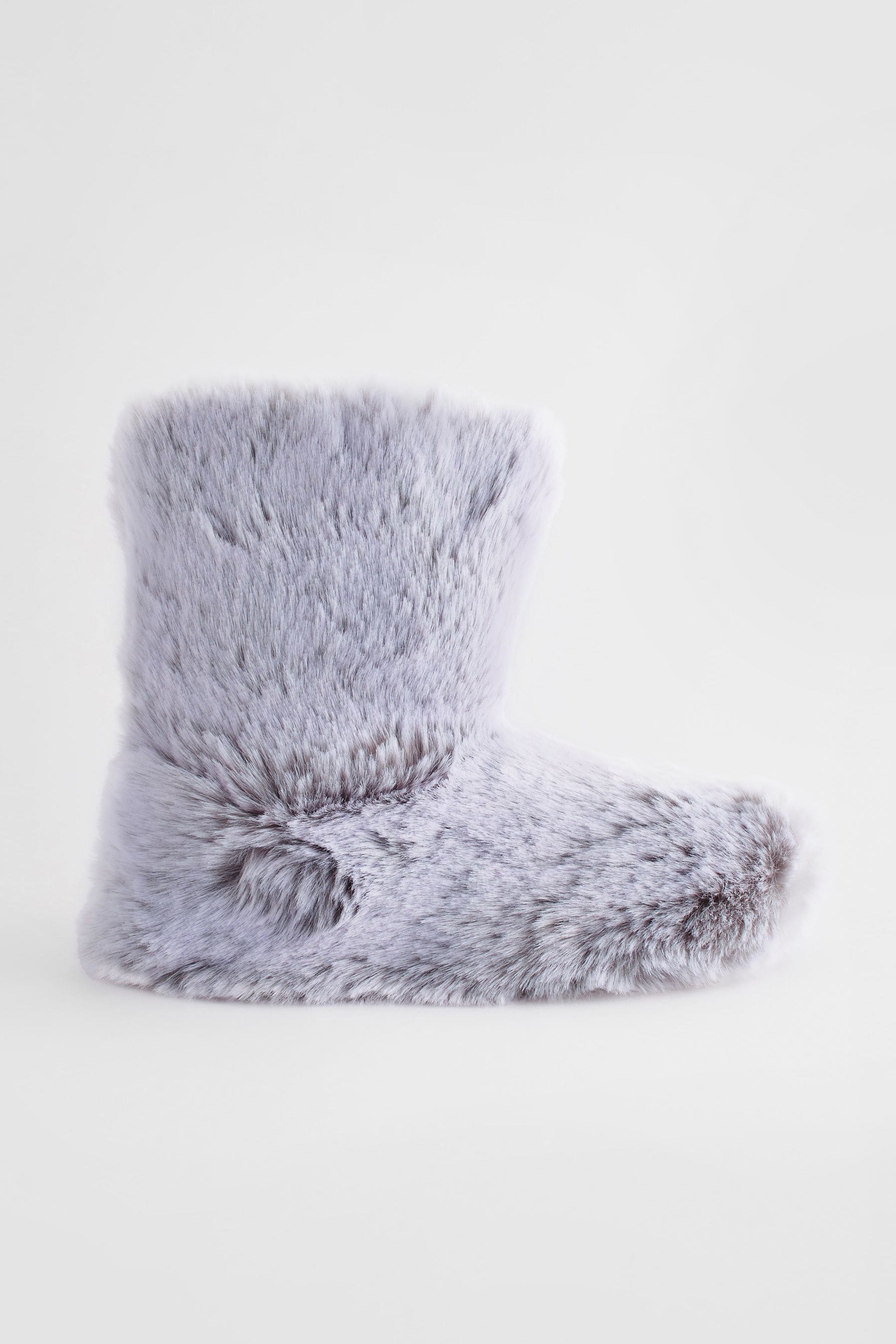 Grey Faux Fur Warm Lined Boot Slippers