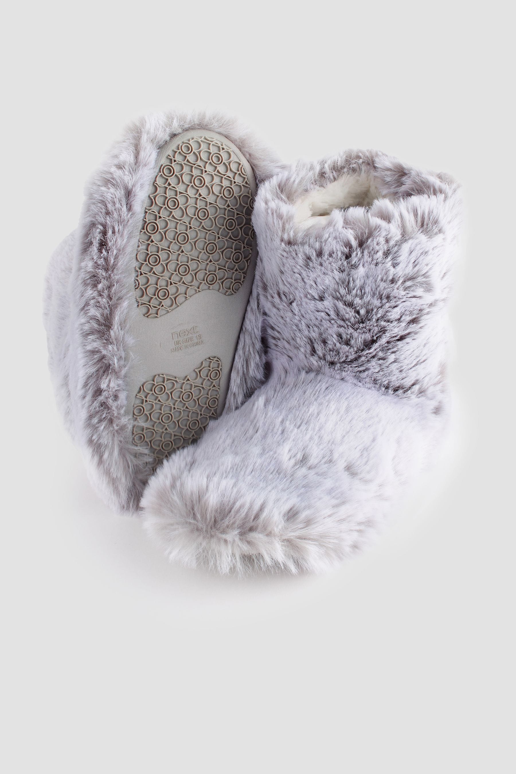 Grey Faux Fur Warm Lined Boot Slippers