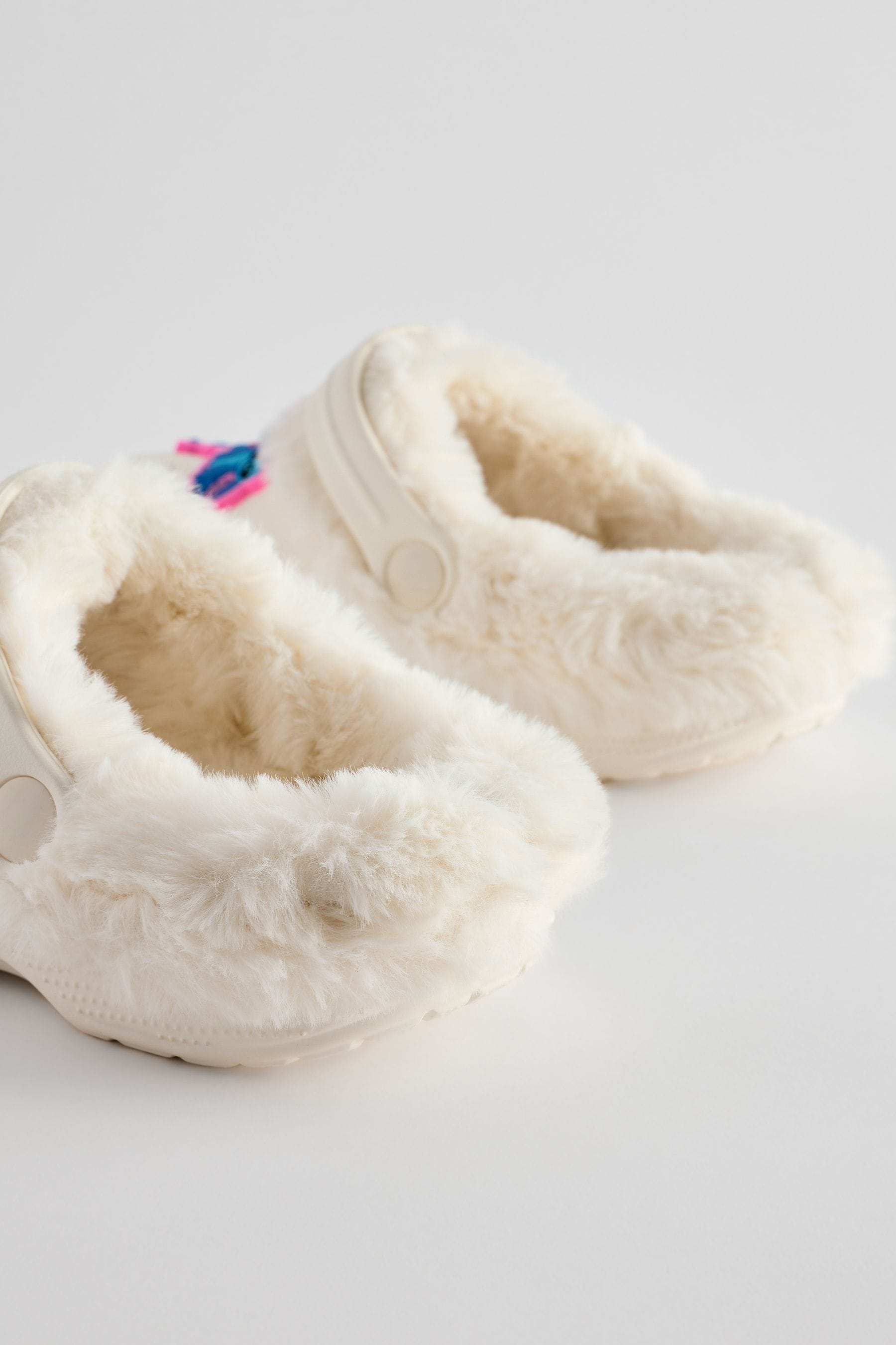 White Faux Fur Lined Clogs Slippers