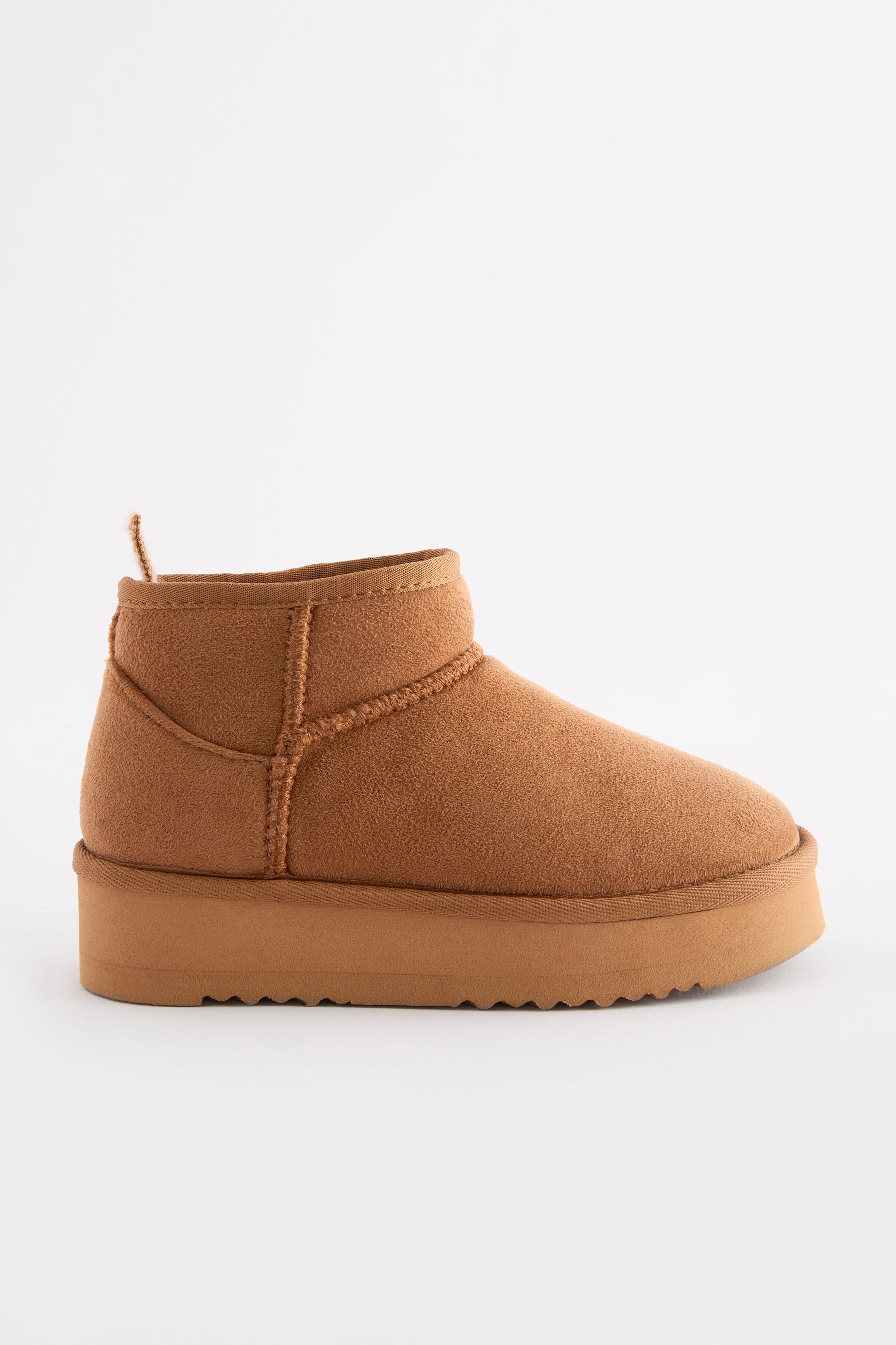 Tan Brown Warm Lined Flatform Boot Slippers