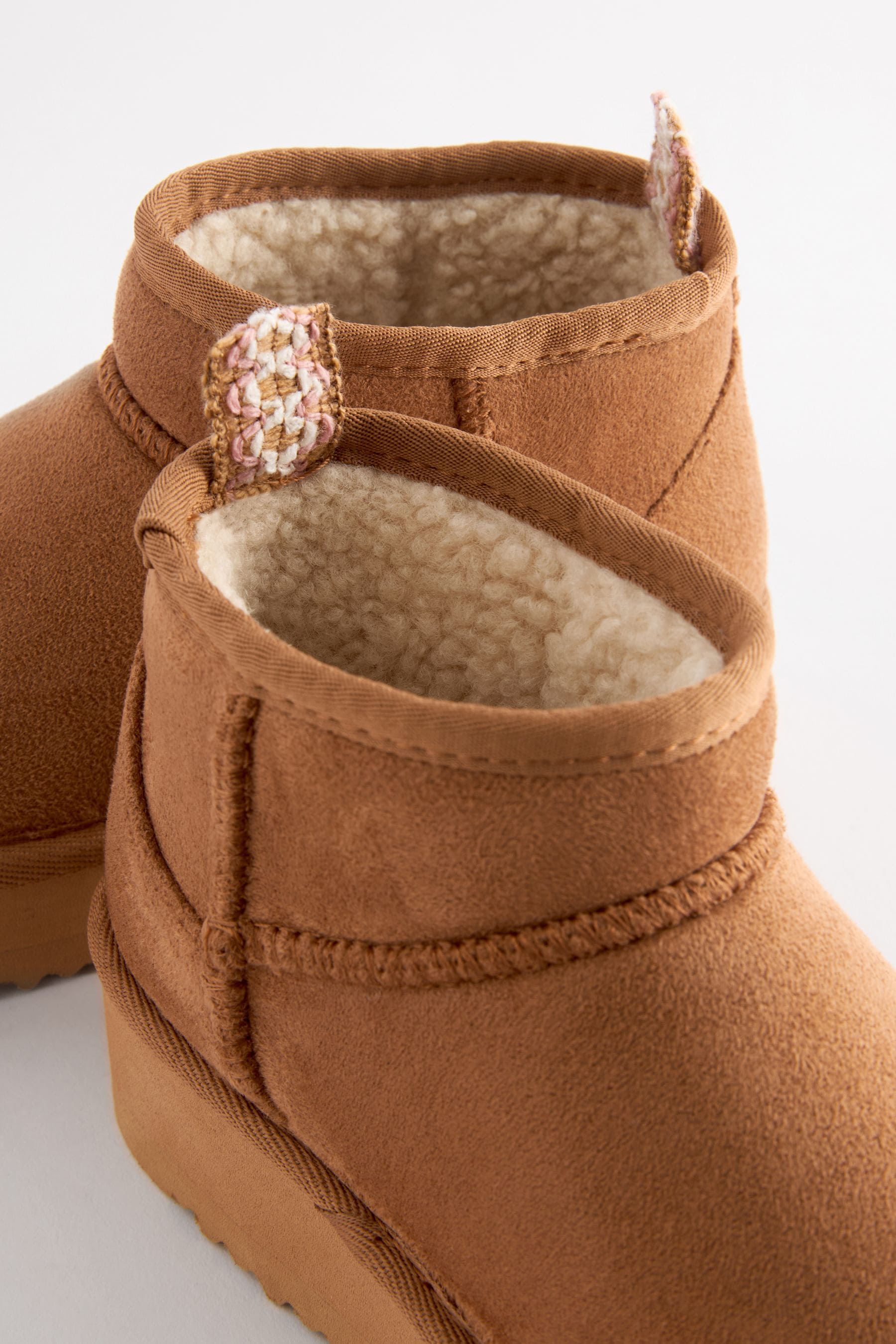 Tan Brown Warm Lined Flatform Boot Slippers