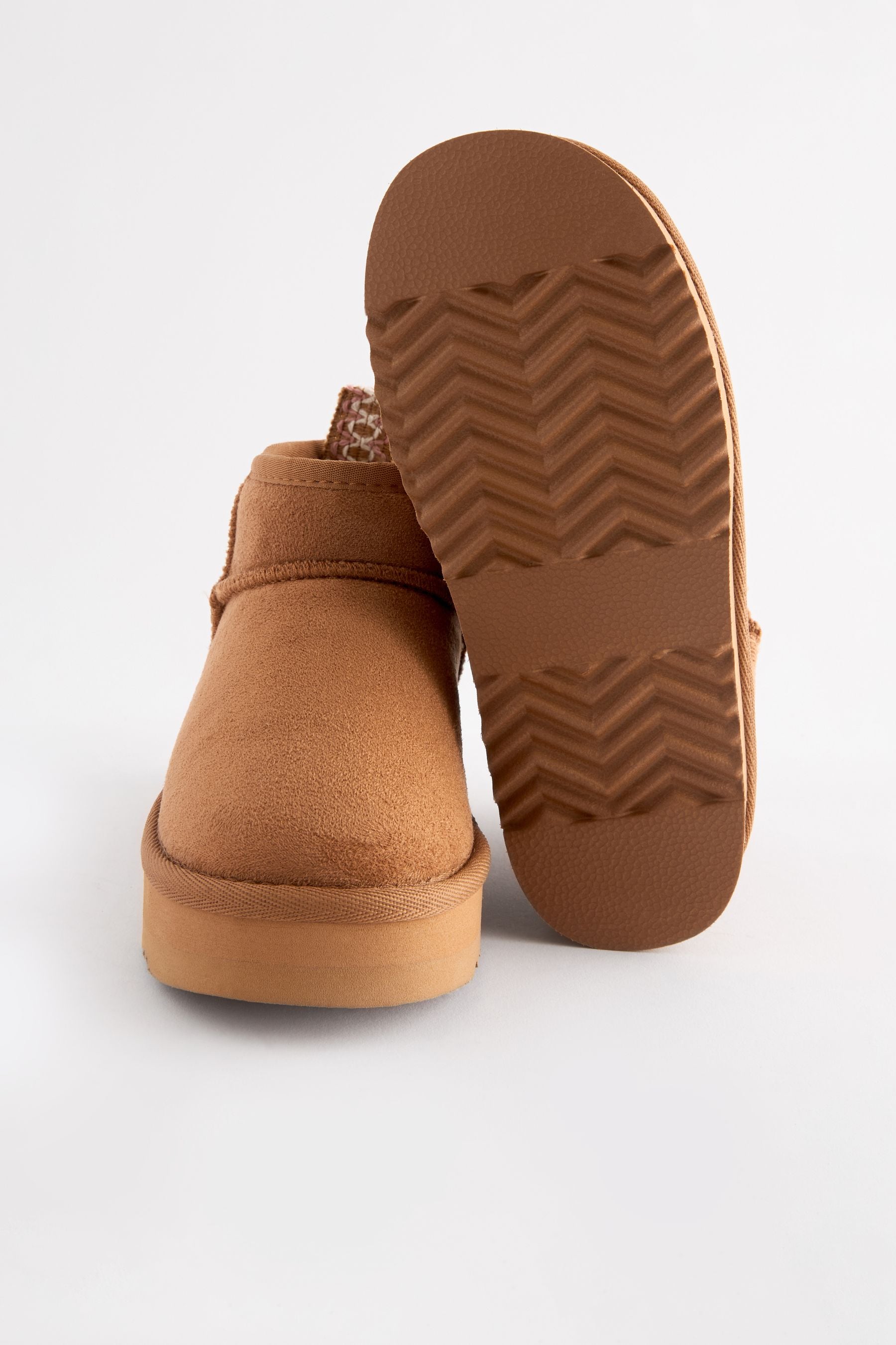 Tan Brown Warm Lined Flatform Boot Slippers