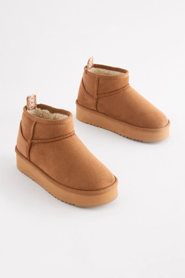 Tan Brown Warm Lined Flatform Boot Slippers