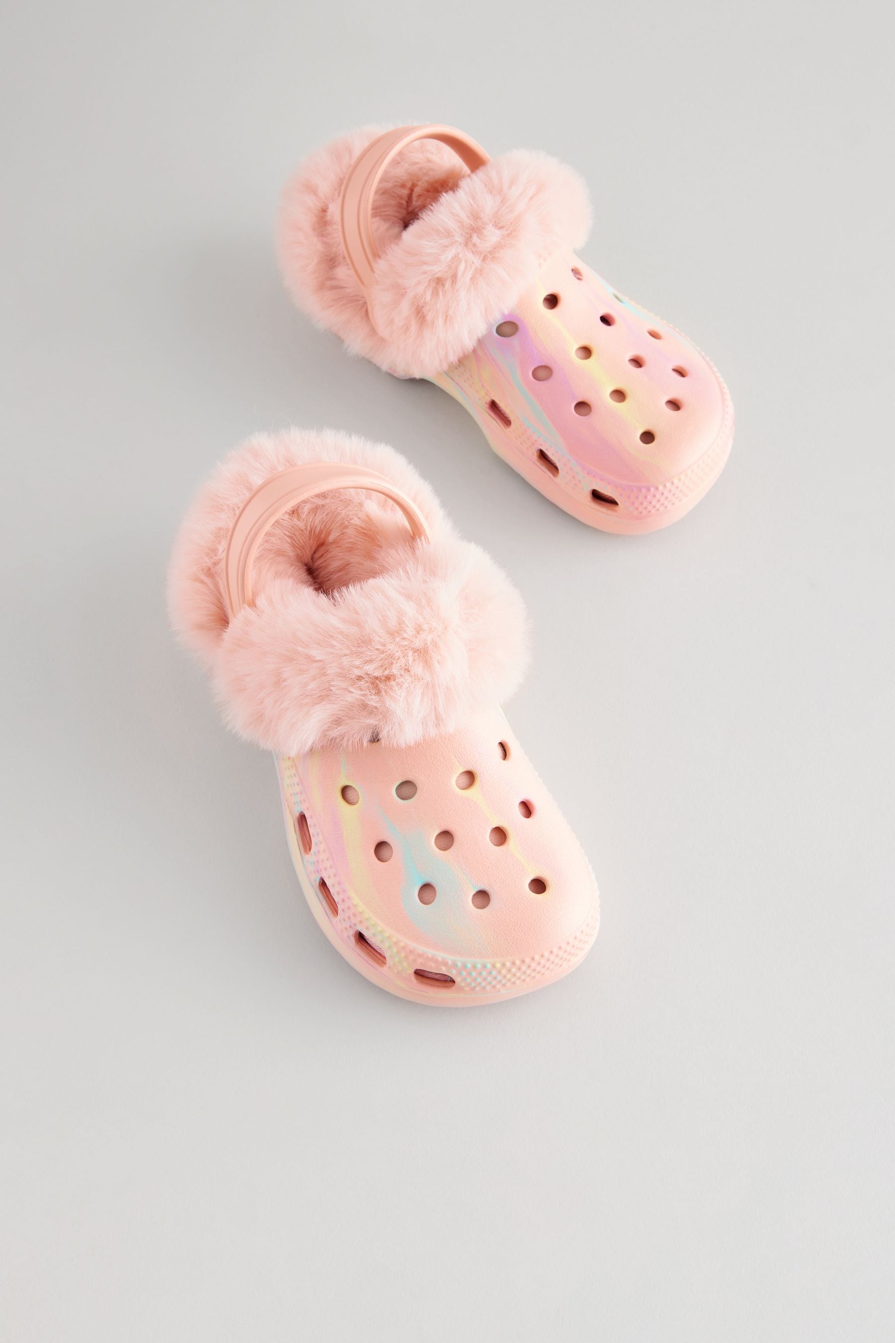 Marble Pink Faux Fur Lined Clog Slippers