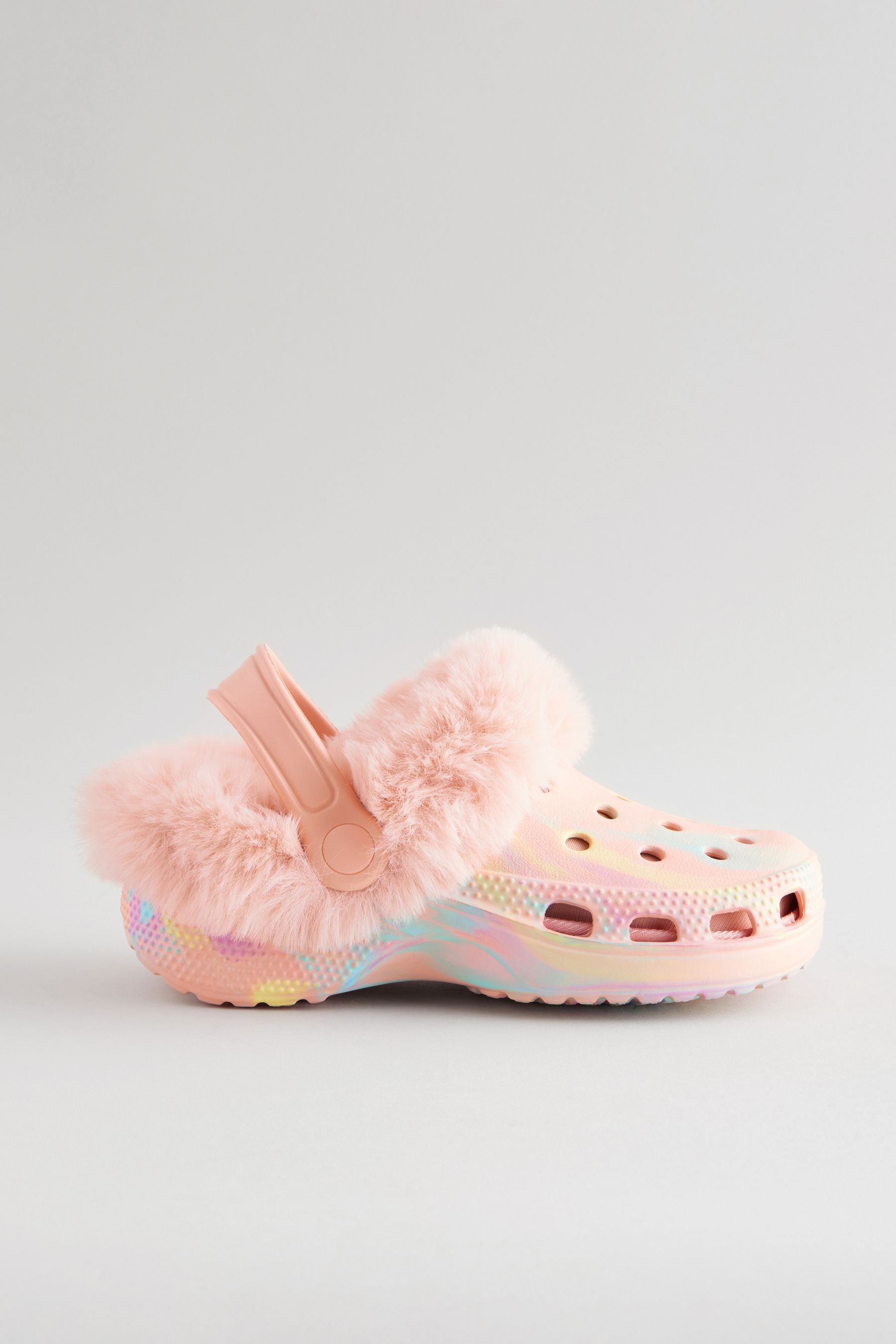 Marble Pink Faux Fur Lined Clog Slippers