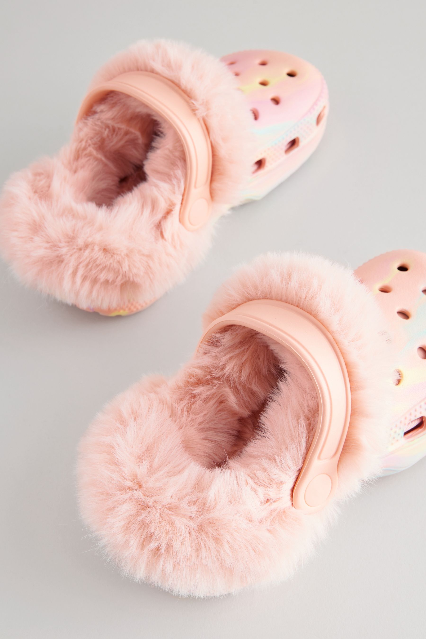 Marble Pink Faux Fur Lined Clog Slippers