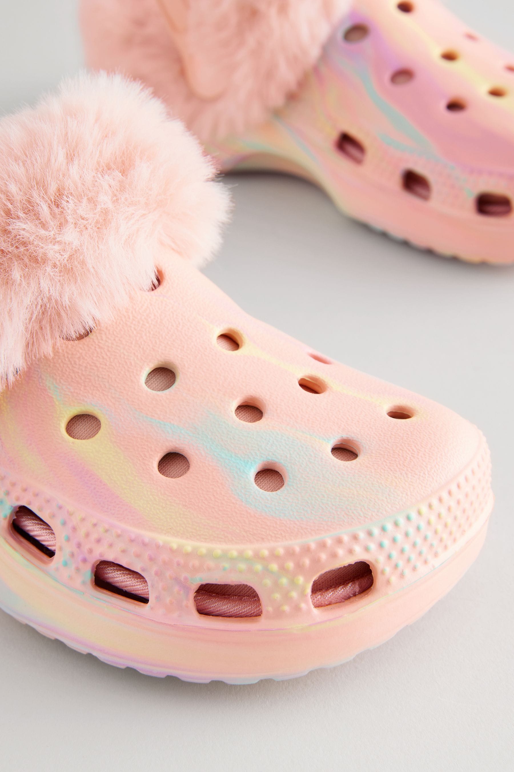 Marble Pink Faux Fur Lined Clog Slippers