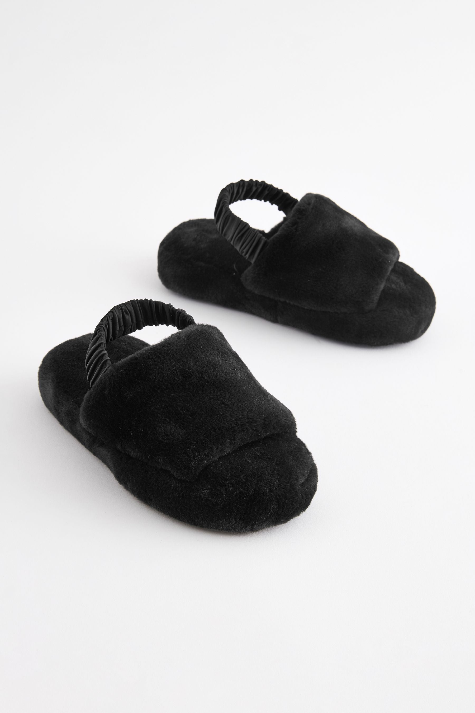 Black Faux Fur Slippers and Eye Mask Set