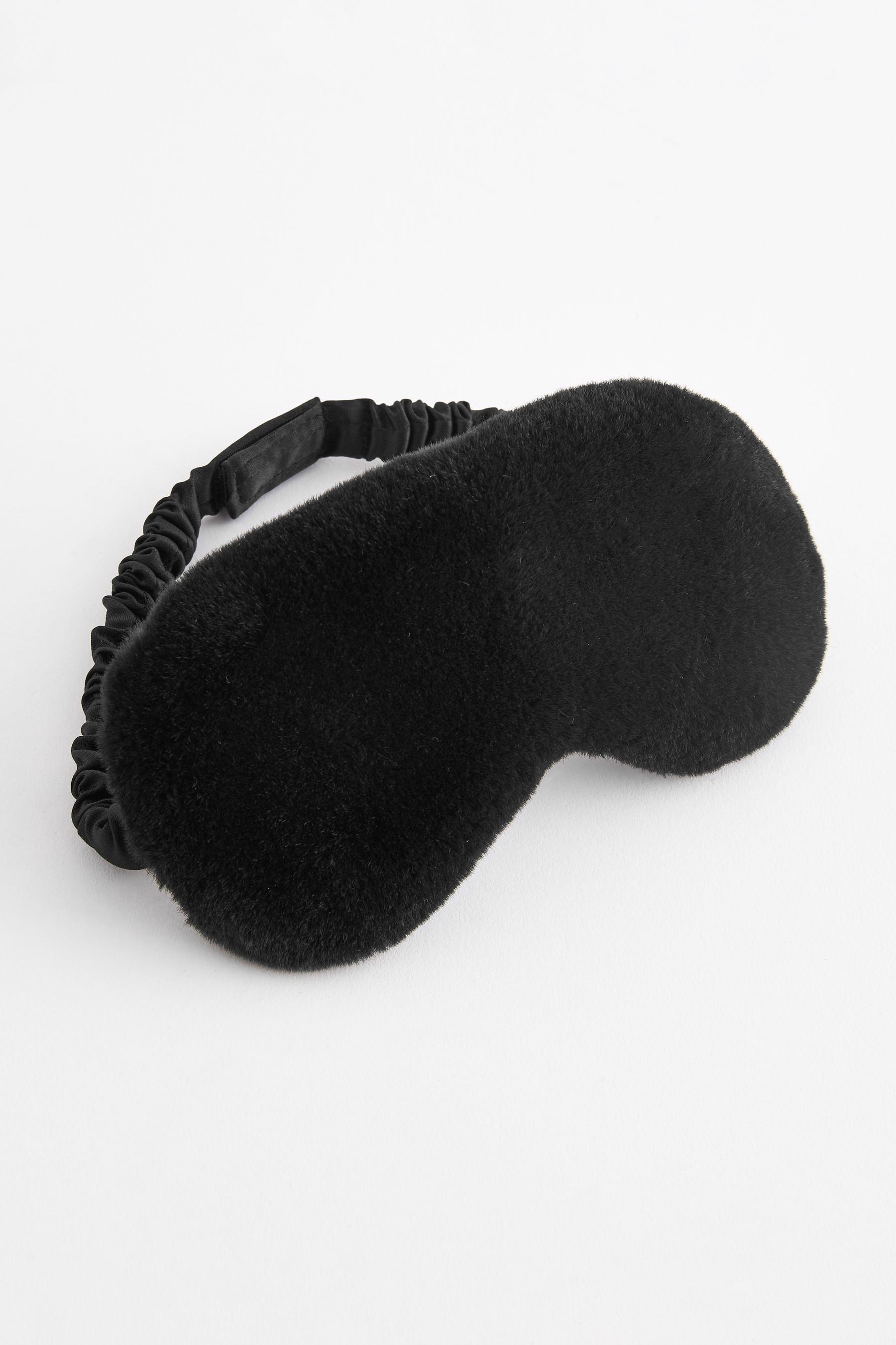 Black Faux Fur Slippers and Eye Mask Set