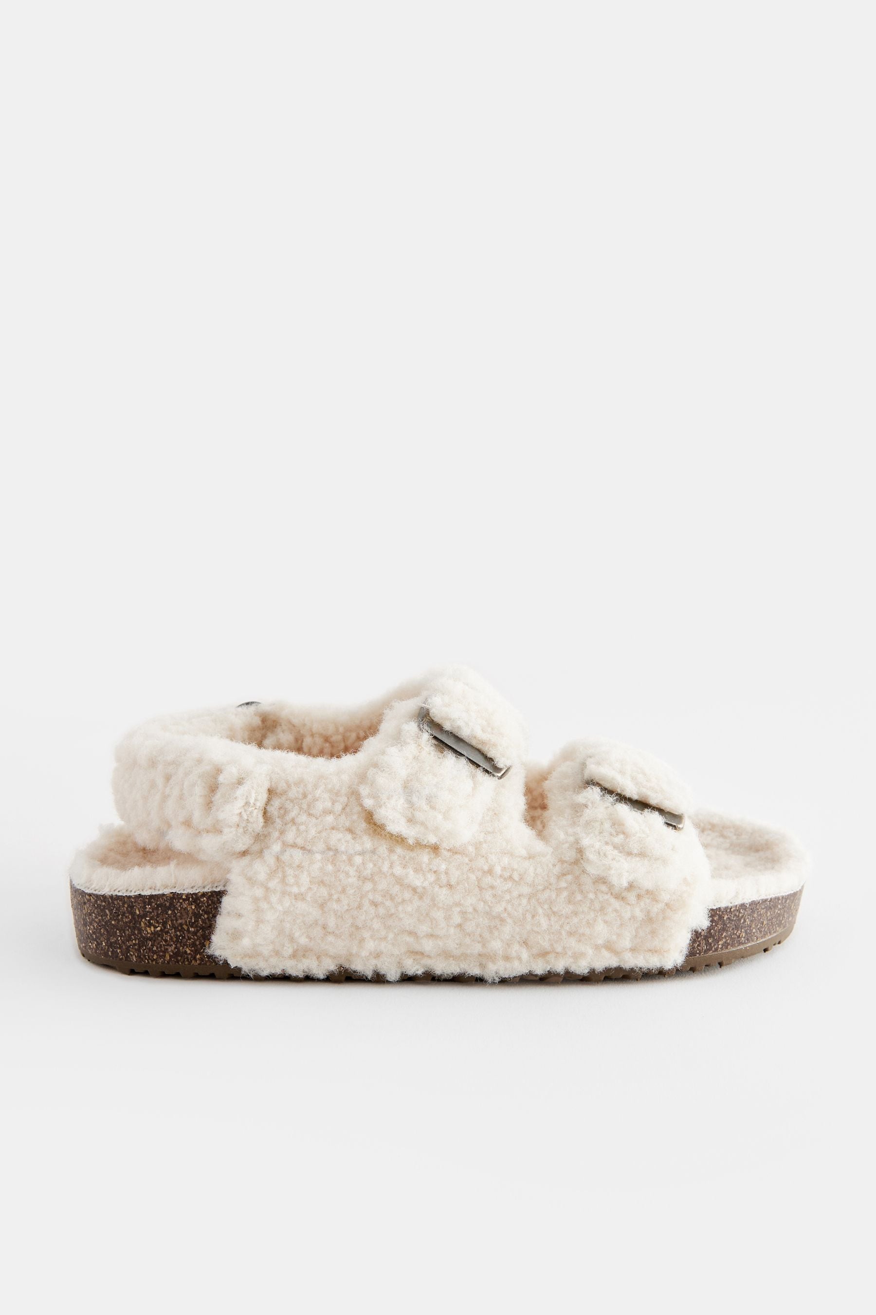 White Borg Double Strap Corkbed Slippers