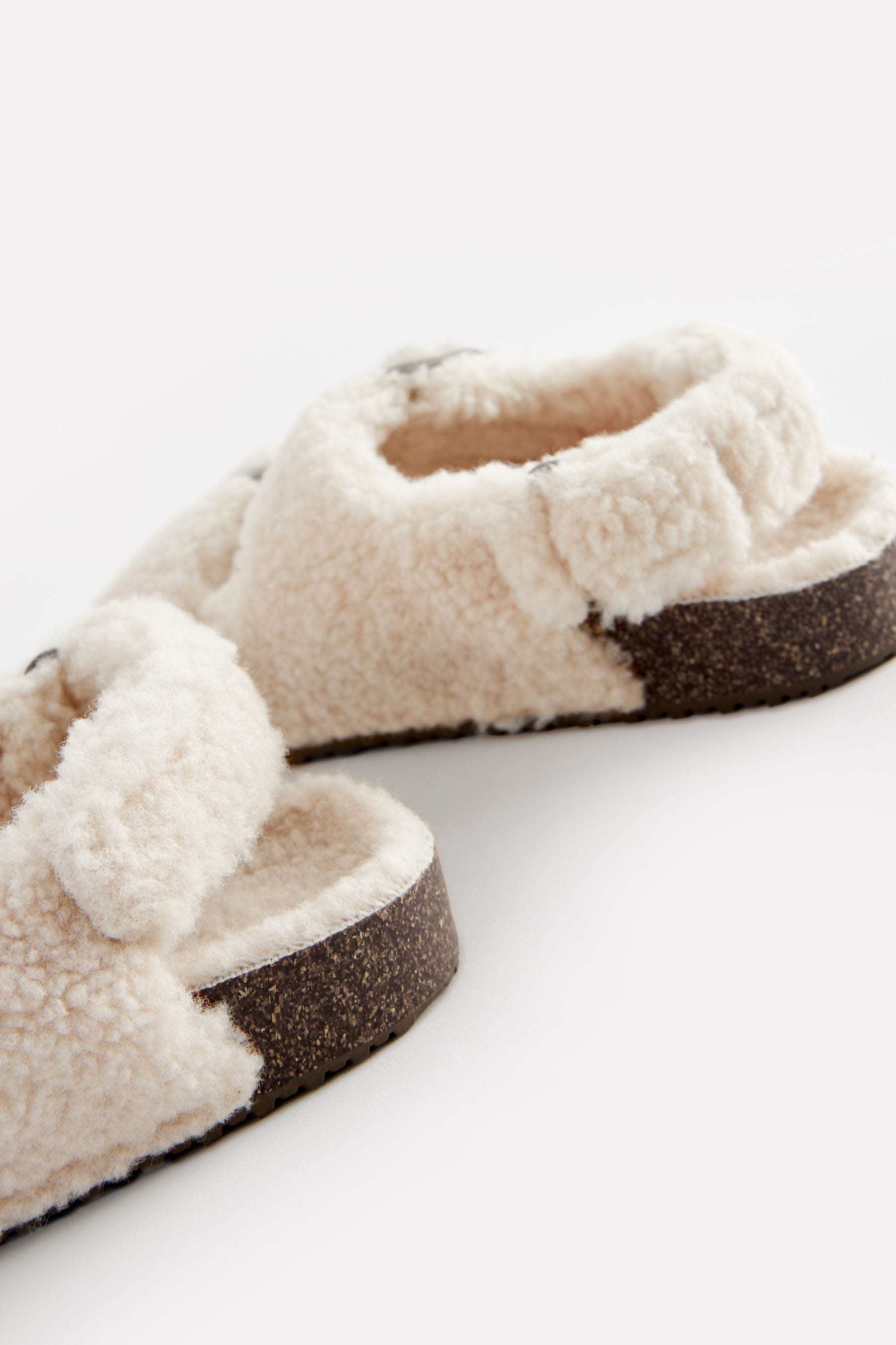 White Borg Double Strap Corkbed Slippers