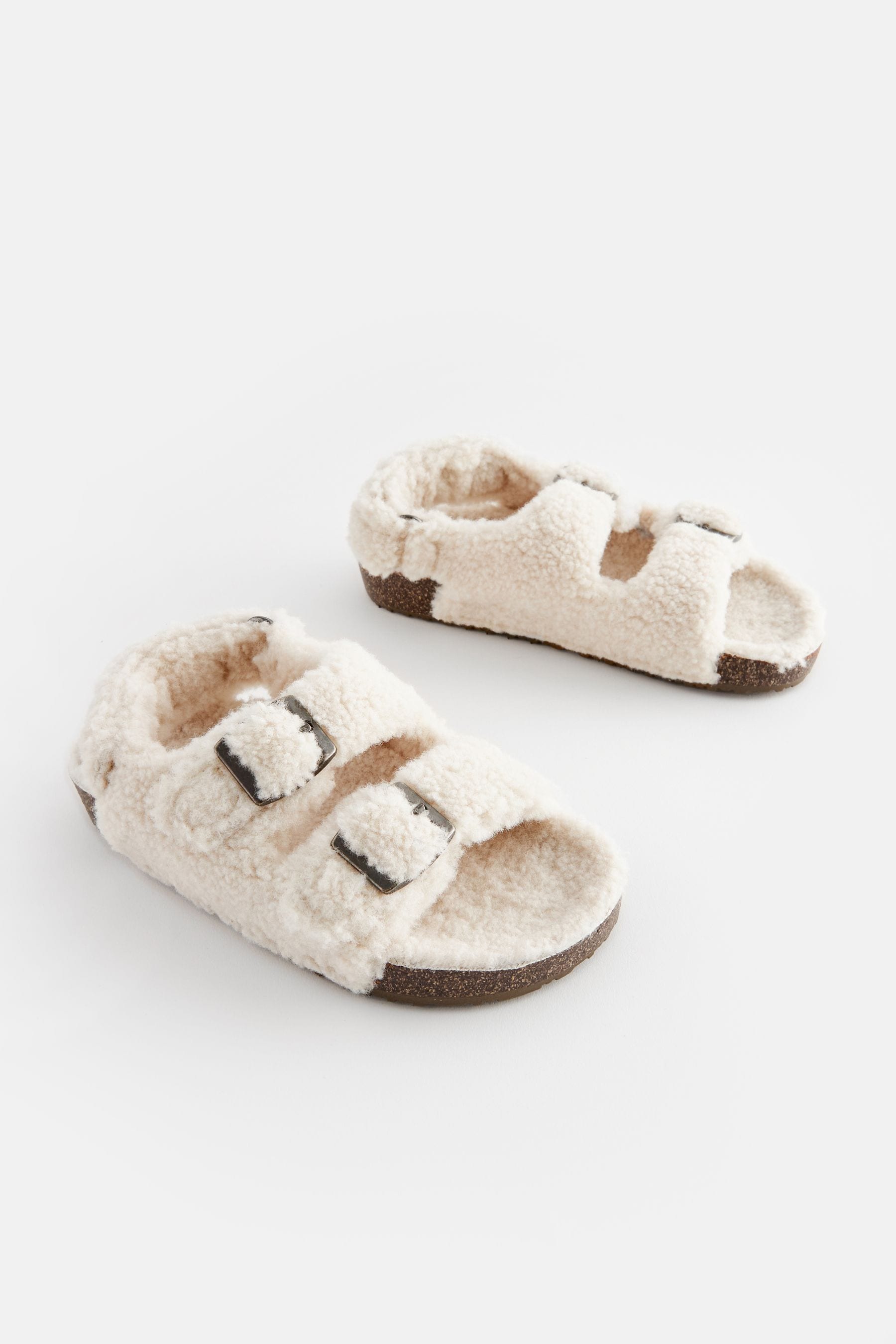 White Borg Double Strap Corkbed Slippers