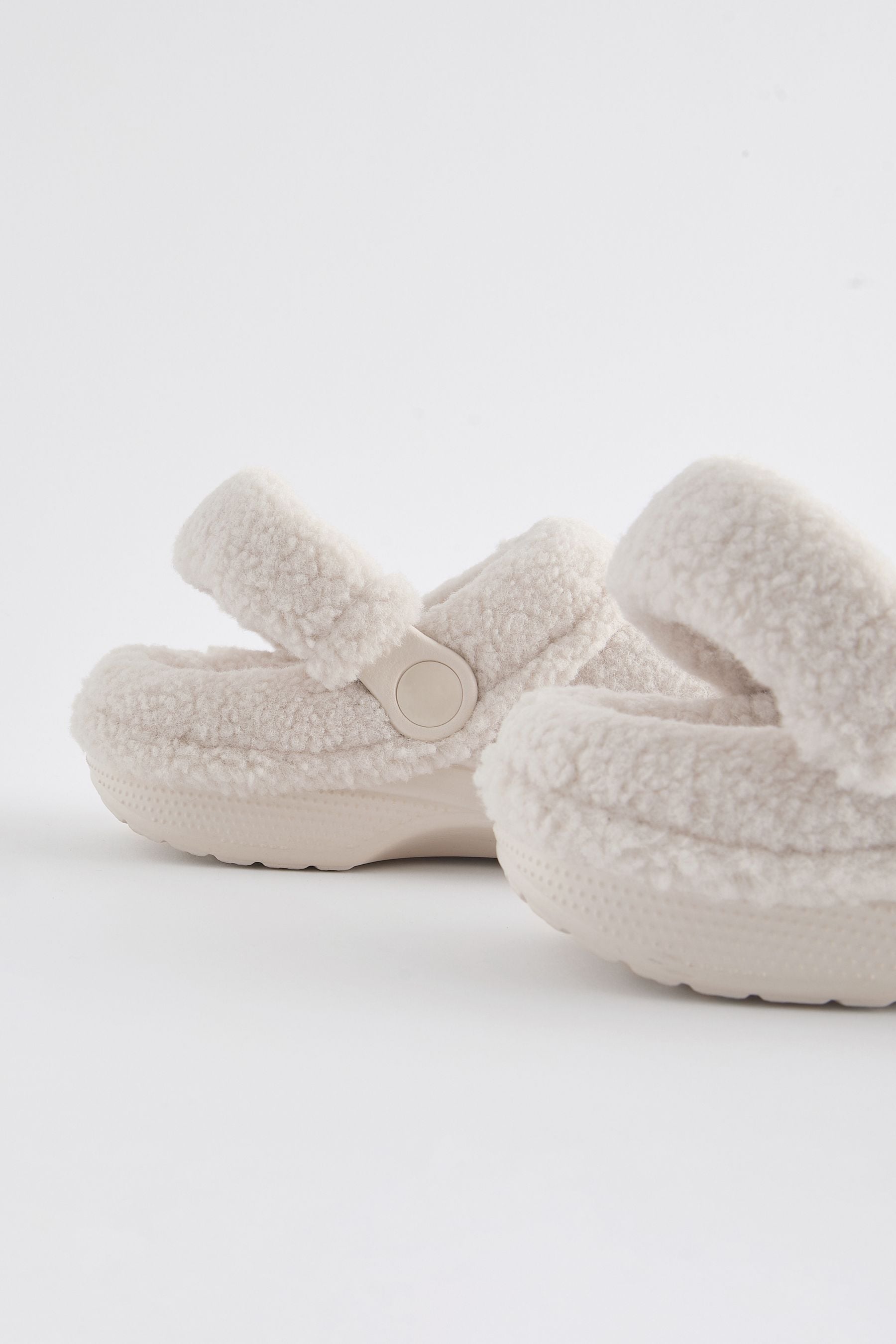 White Neutral Borg Clog Slippers