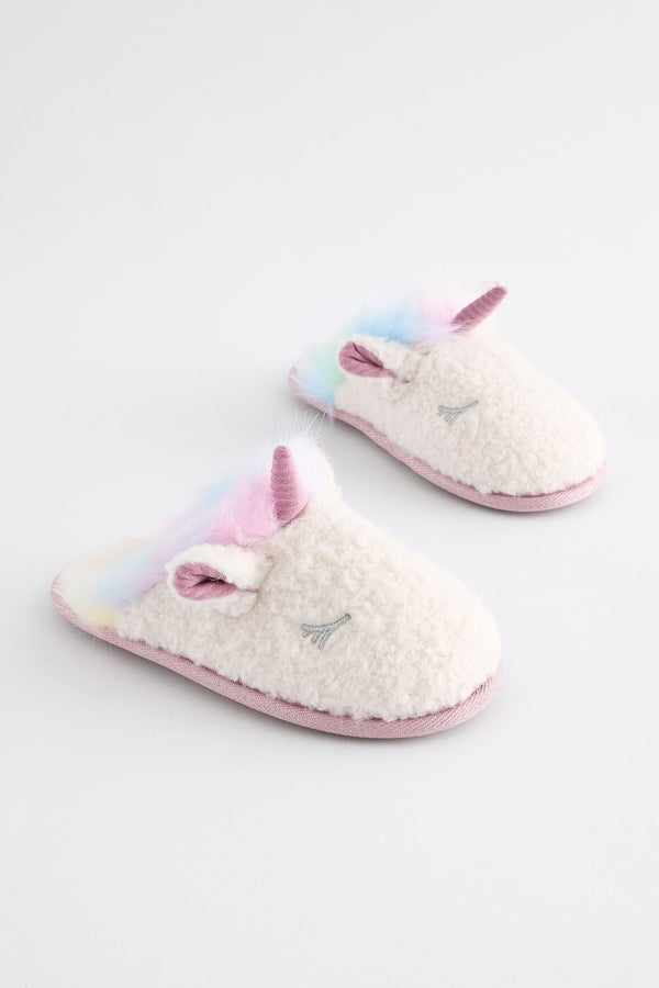 White Rainbow Unicorn Mule Slippers