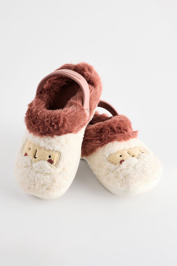 Christmas Santa Faux Fur Lined Clog Christmas Slippers