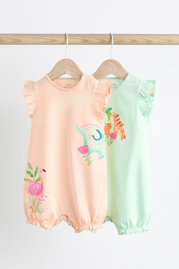 Pastel Pink/ Blue Animal 100% Cotton Baby Rompers 2 Pack