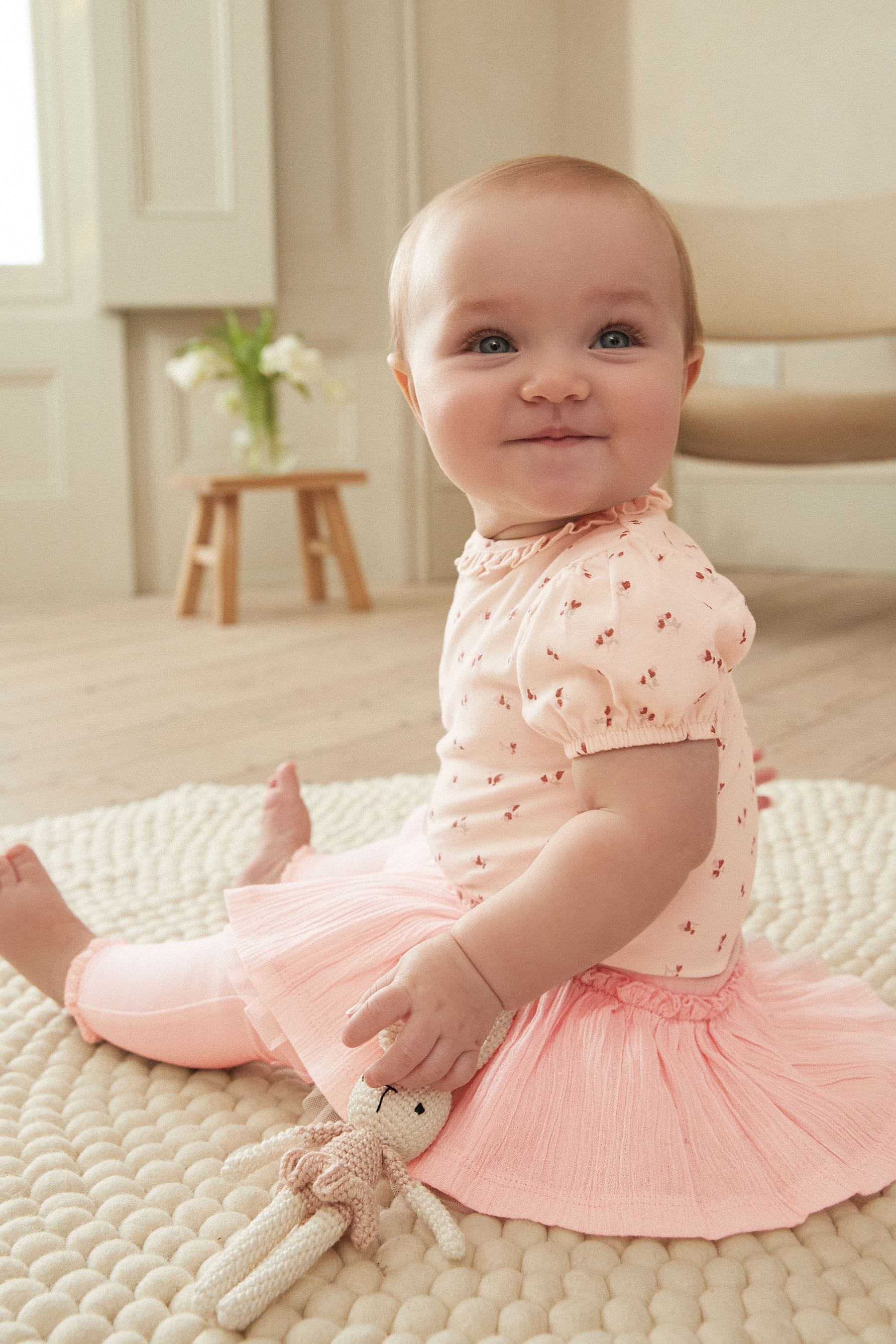 Pink/White Baby Top And Leggings Set