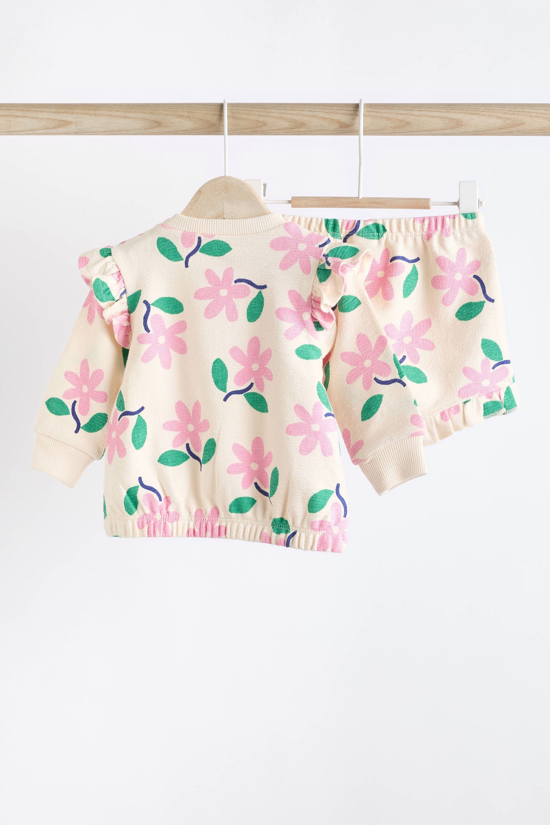 Pink/White Flower Print Baby Top and Shorts 2 Piece Set