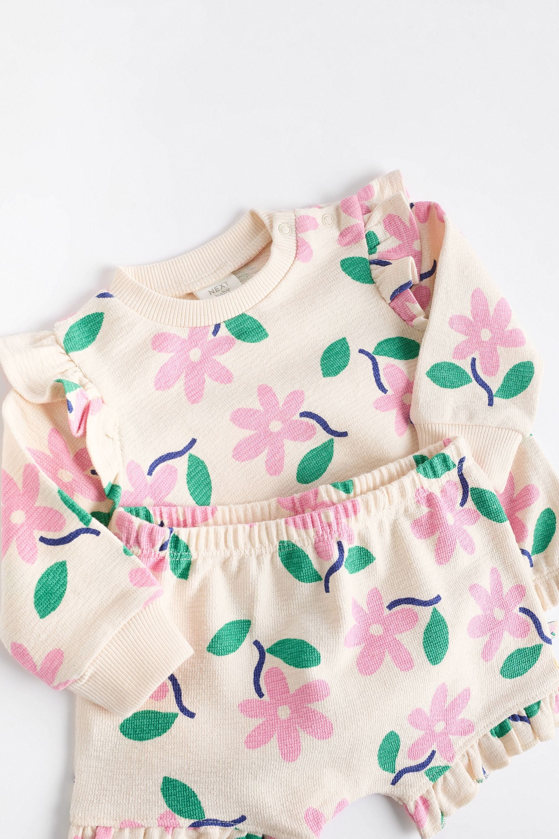 Pink/White Flower Print Baby Top and Shorts 2 Piece Set