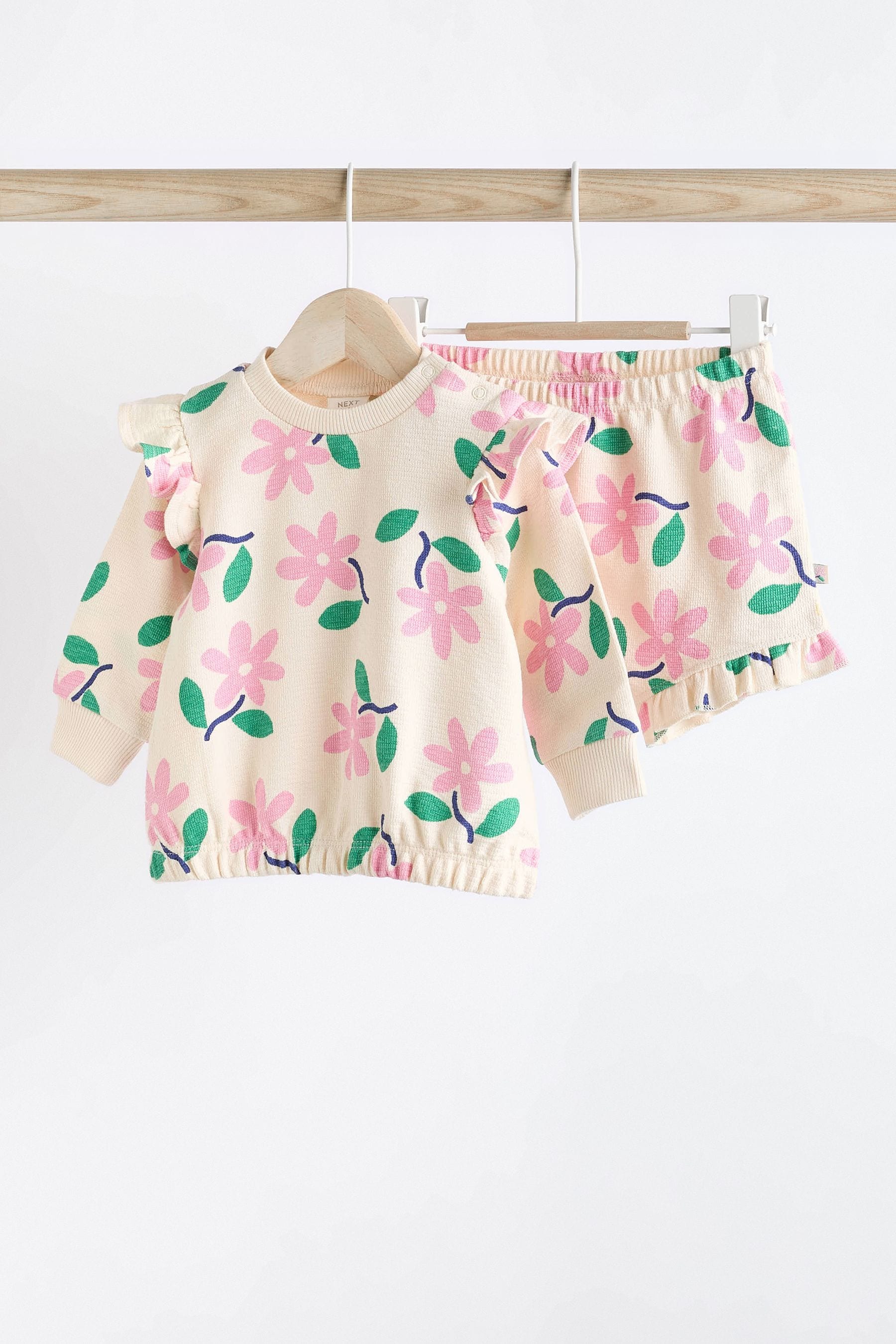 Pink/White Flower Print Baby Top and Shorts 2 Piece Set