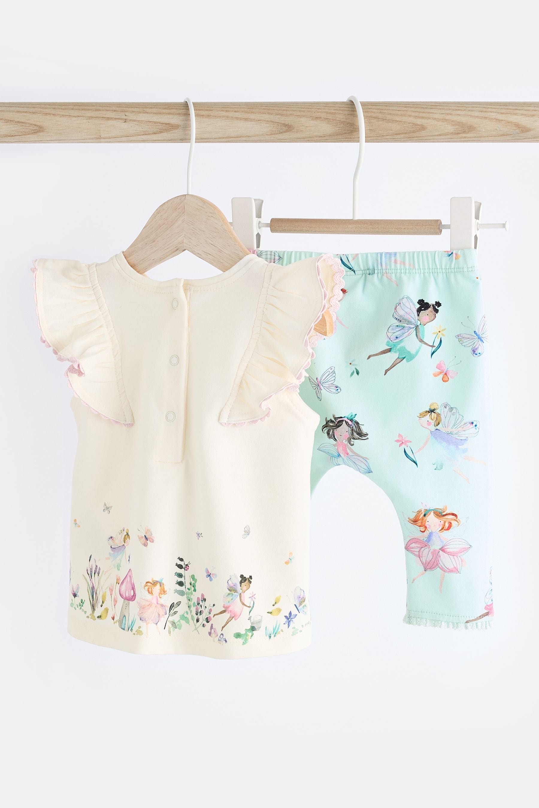 White/Blue Baby Top And Leggings Set